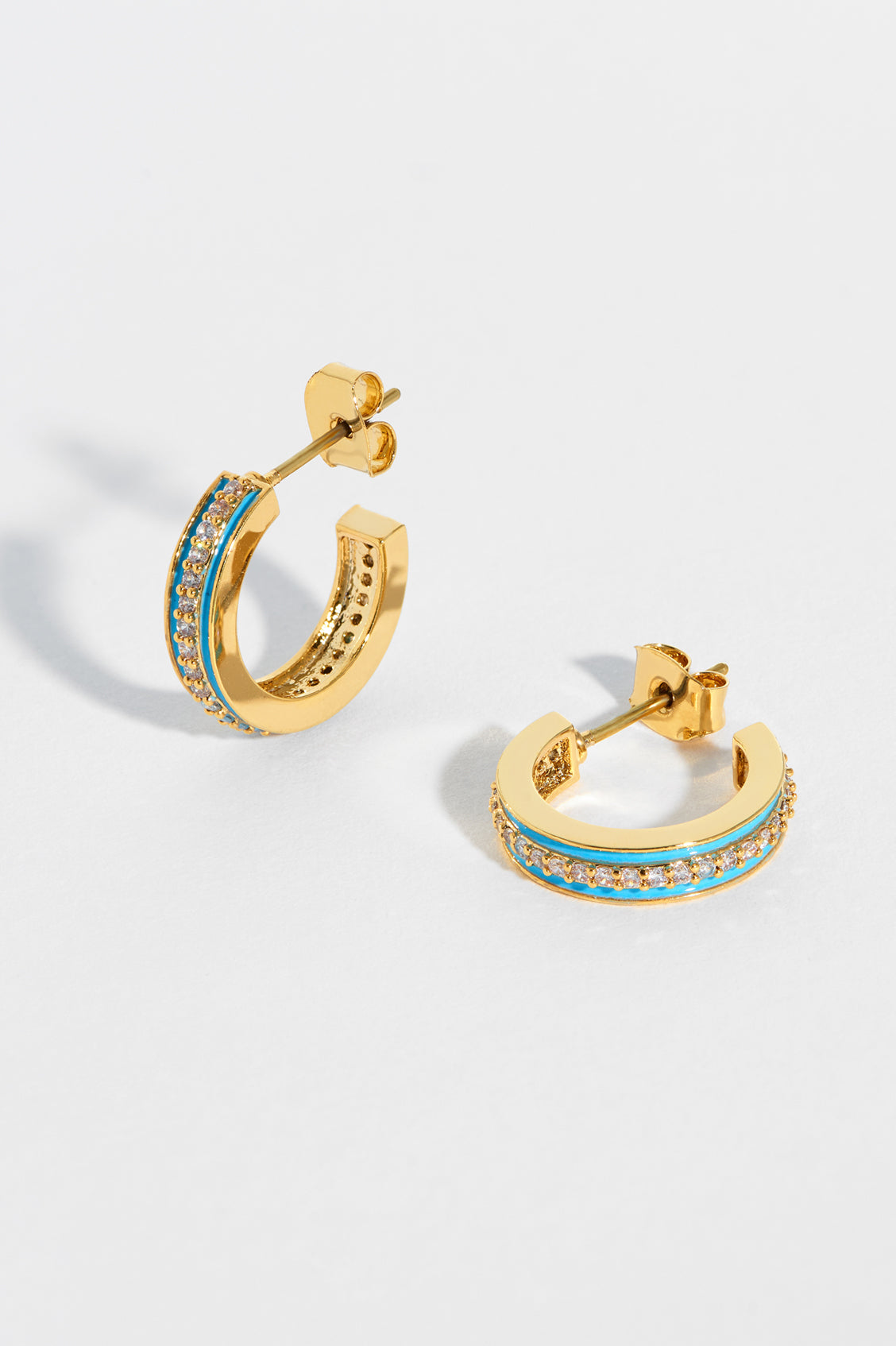 Blue Gold Plated Cubic Zirconia Hoop Earrings for Women - Elegant Enamel Design EBE5343G - Perfect for Parties, Weddings & Everyday Wear