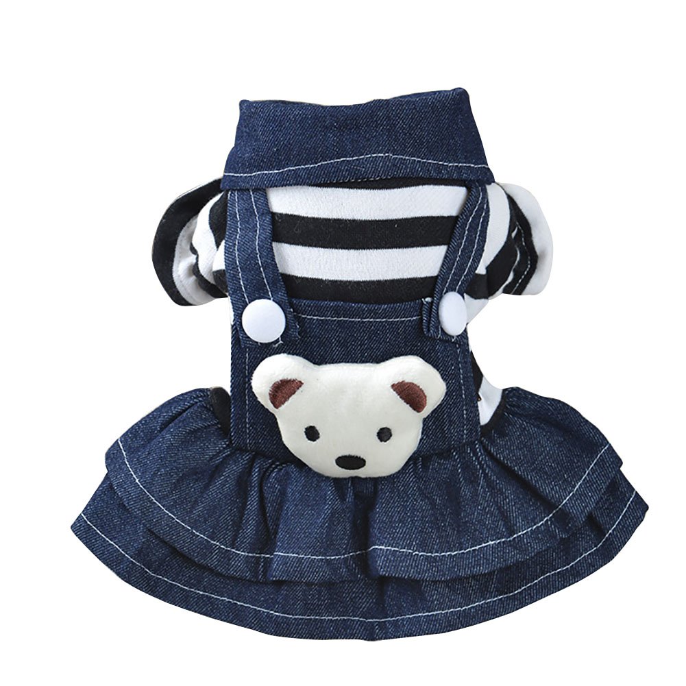 Patgoal Denim Dog Dress with Striped Bib - Warm Winter & Autumn Cowboy Outfit for Small Medium Large Dogs - Perfect for Halloween, Christmas, and Outdoor Adventures