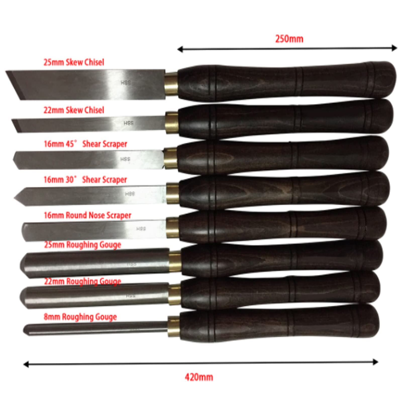8-Piece HSS Wood Lathe Chisel Set with Walnut Handle & Wooden Storage Case - Professional Wood Turning Tools for Woodworking, Carving, and DIY Crafts - Perfect for Bowl Turning, Spindle Work, and Furniture Making