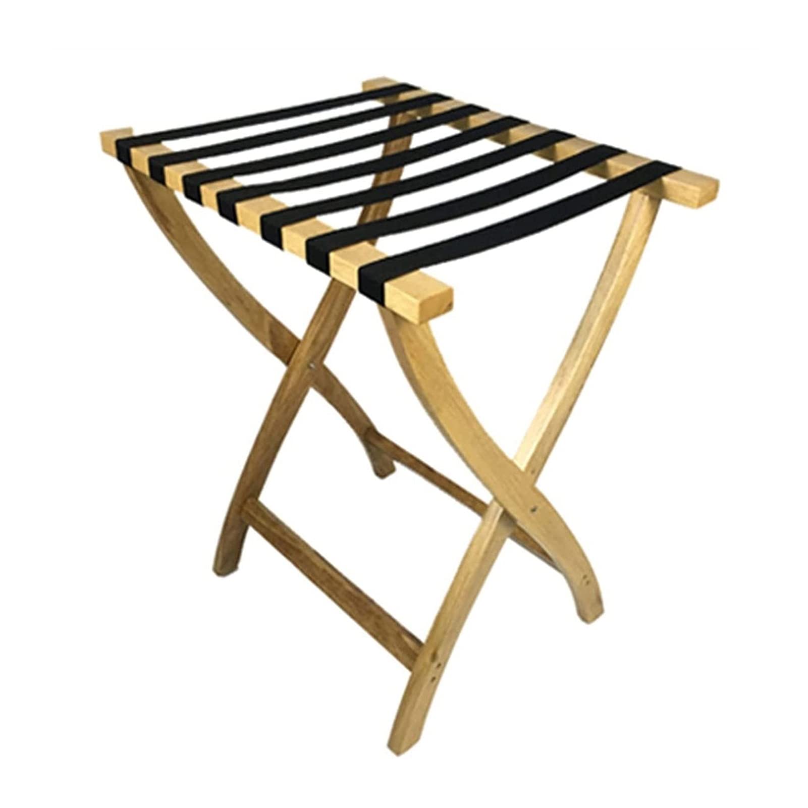 Zinhsq Wooden Mallet Designer Curve Leg Luggage Rack with Black Straps - Stylish Entryway Organizer for Suitcases, Bags & Travel Gear