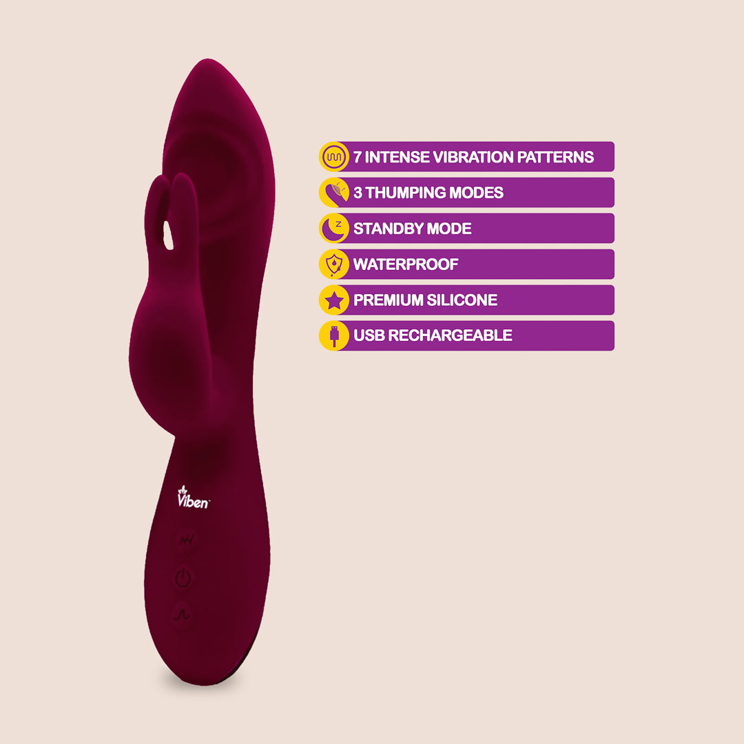 Viben Pzazz Rechargeable Rabbit Vibrator - Powerful Thumping & Dual Stimulation for Women | Perfect for Solo Play & Couples Intimacy