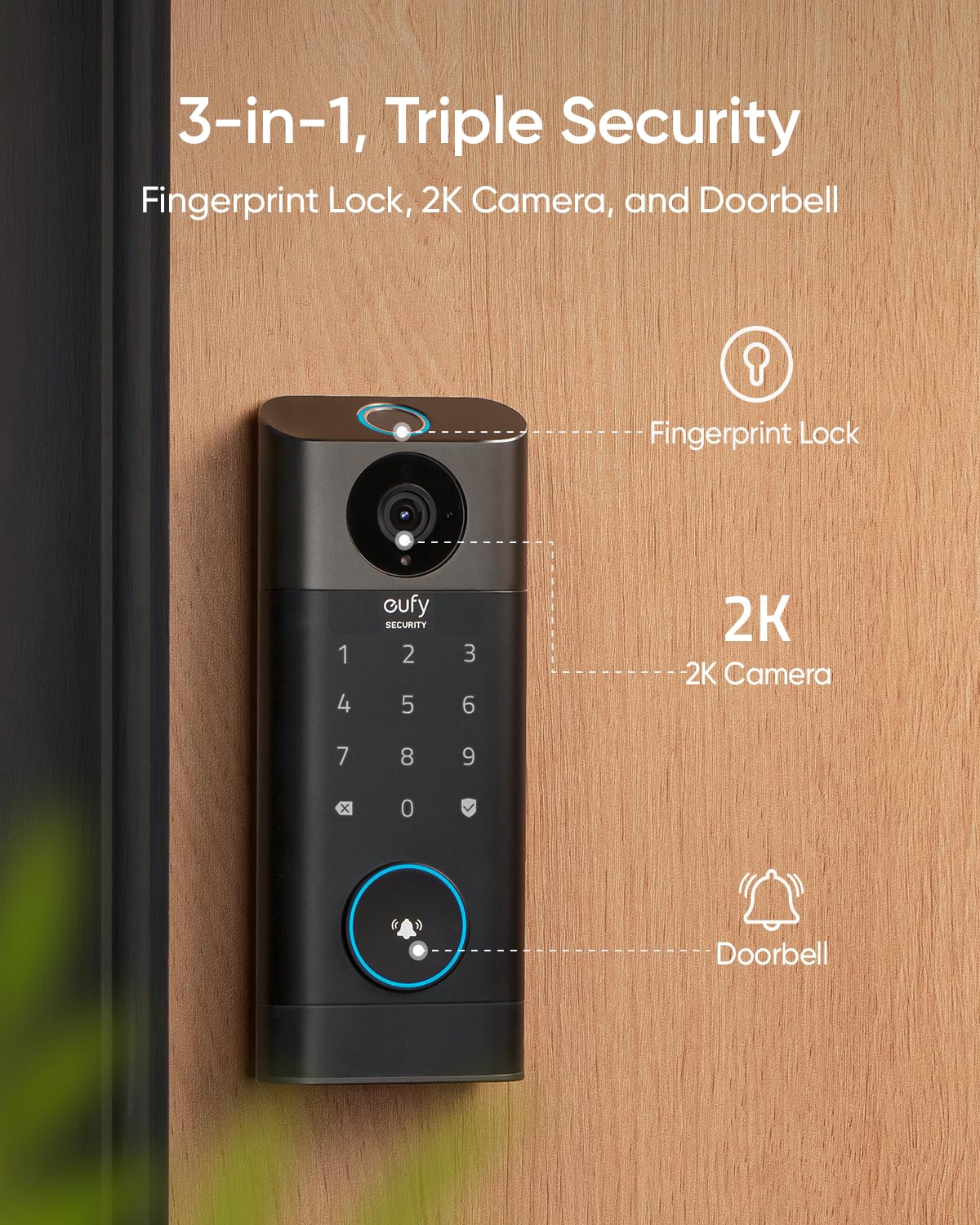 eufy Security Video Smart Lock S330 - 3-in-1 Smart Wi-Fi Deadbolt with Camera, Doorbell & Fingerprint Keyless Entry | Front Door Security System with App Remote Control, SD Card Storage & Included Chime | Perfect for Home Security, Smart Home Automation & Remote Access