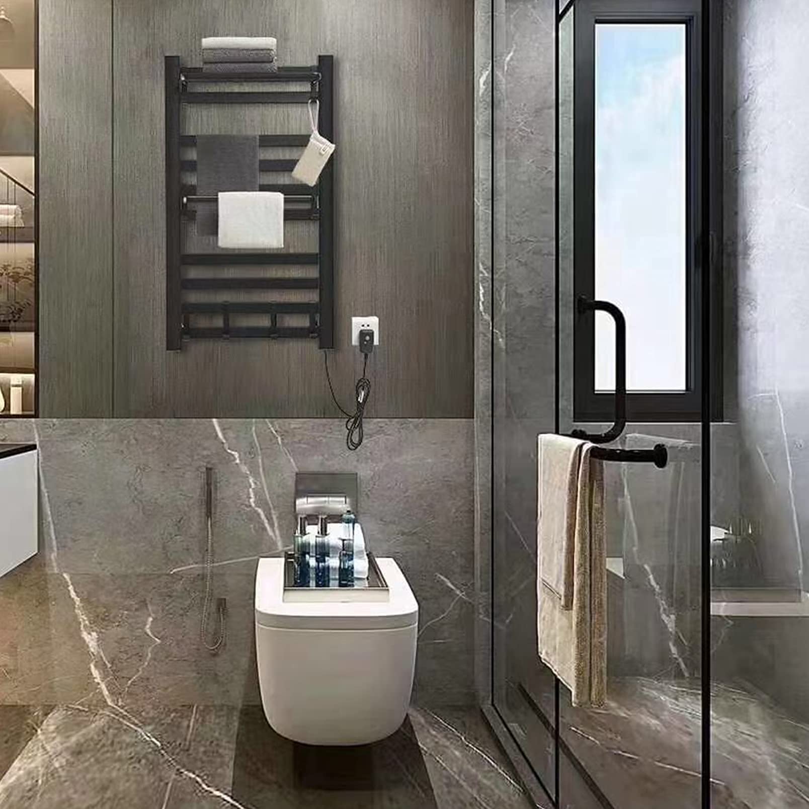 Premium Wall Mounted Towel Warmer for Bathroom - 220V Plug-in Electric Towel Heater with Timer, Energy Saving & Lightweight Design - Perfect for Spa, Gym & Luxury Home Use (Silver, 10 Bars / Black, 6 Bars)