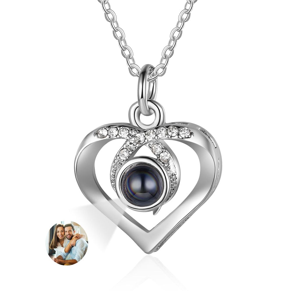 Glooraca Personalized Photo Necklace for Women - Custom Engraved Picture Pendant Jewelry with Projection, Best Birthday Gift for Girlfriend, Wife & Mom - Perfect for Anniversaries, Valentine's Day & Mother's Day