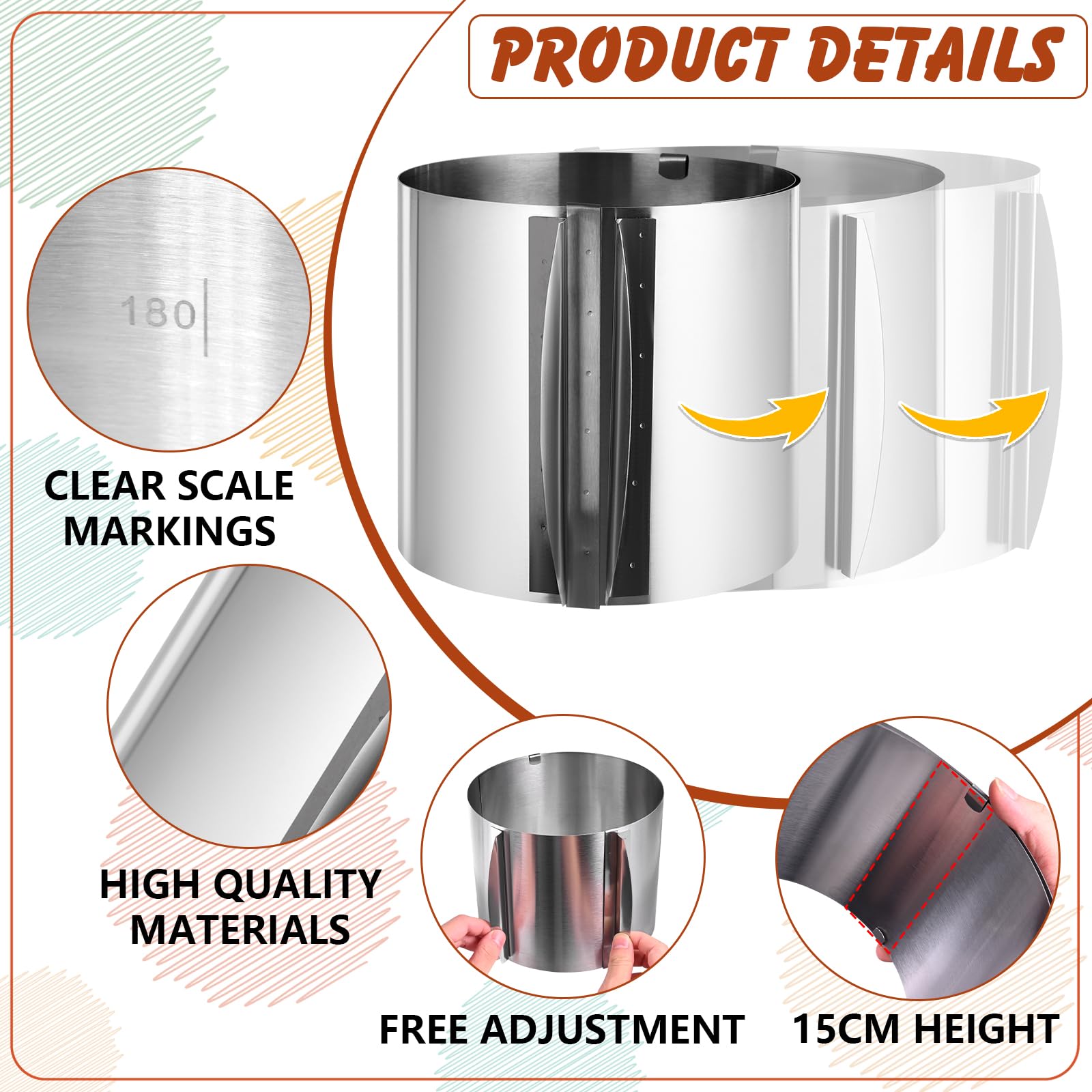 3-Piece Adjustable Cake Ring Set - 6 to 12 Inch Stainless Steel Baking Mold for Round Cakes, Mousse & Pastries | 15cm High with Scaling Marks | Perfect for DIY Desserts, Home Baking & Professional Cake Making