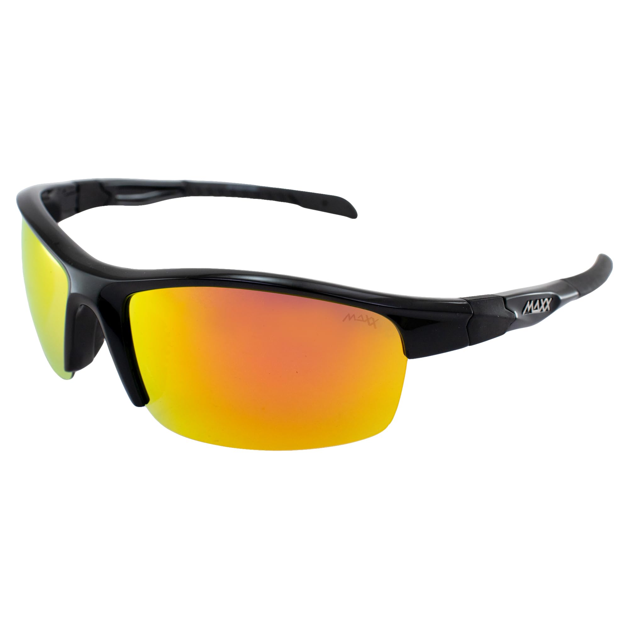 MAXX Switchback Sport Polarized Sunglasses for Golf & Motorcycle Riding - Black Frame with Orange Mirror Lens - UV Protection for Outdoor Sports & Driving