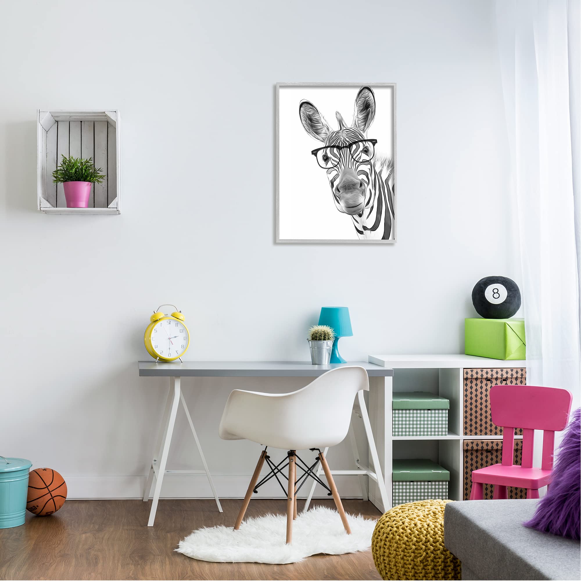 Funny Zebra Wearing Glasses Black & White Wall Art - Modern Monochrome Animal Print by Stupell Industries | Perfect for Living Room, Bedroom or Office Decor
