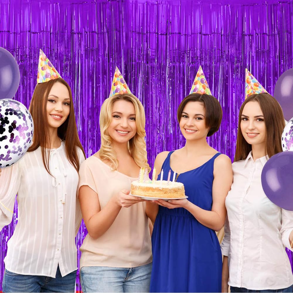 2 Pcs Light Purple Violet Tinsel Door Curtains - 3.28 ft x 6.56 ft Foil Fringe Streamers for Party Backdrop, Birthday, Halloween, Wedding Decorations - Perfect for Doorways, Photo Booths & Event Backgrounds