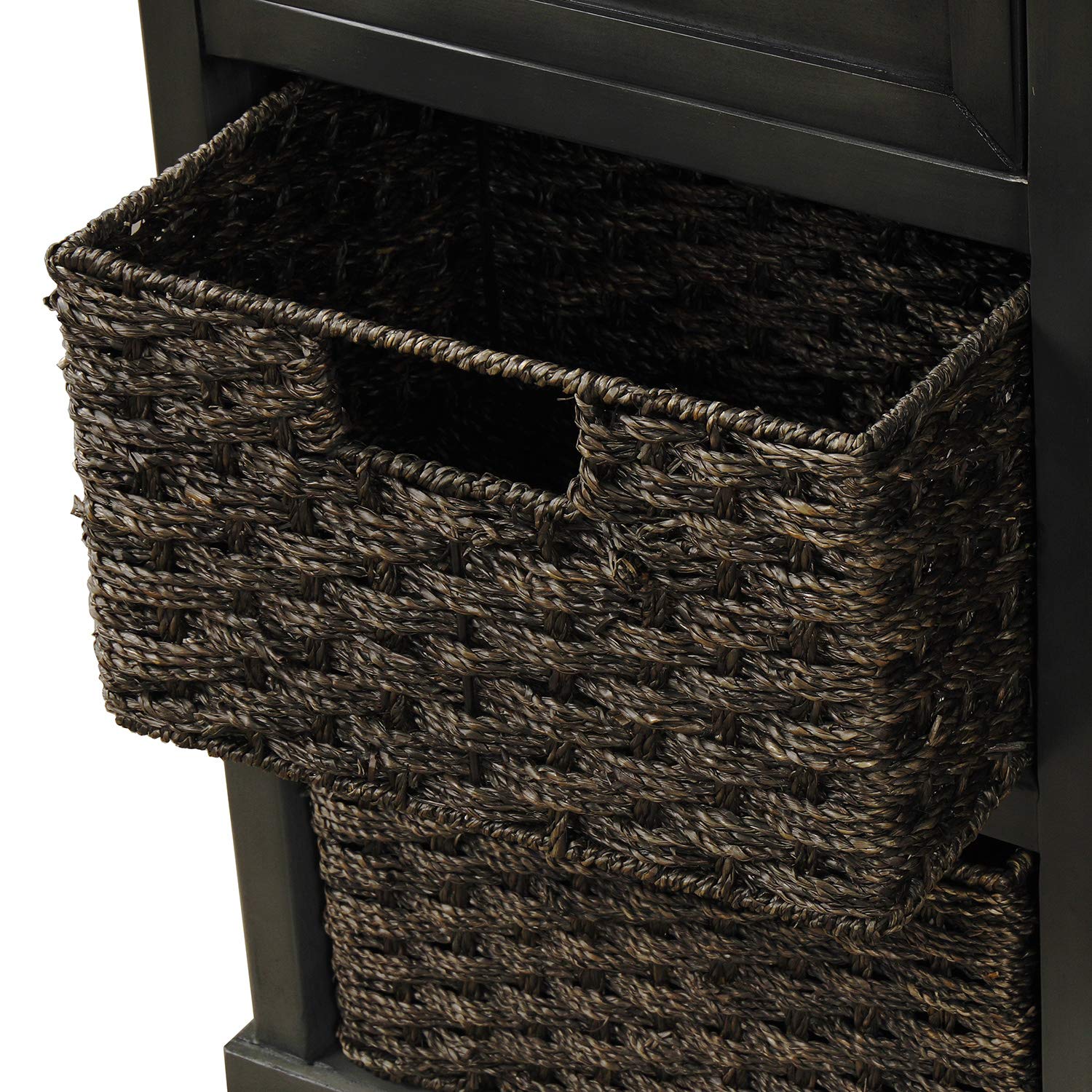 Rustic Gray Storage Cabinet with 2 Drawers & 4 Fabric Baskets - Kitchen Organizer, Entryway Furniture, Living Room Accent Piece for Home Decor