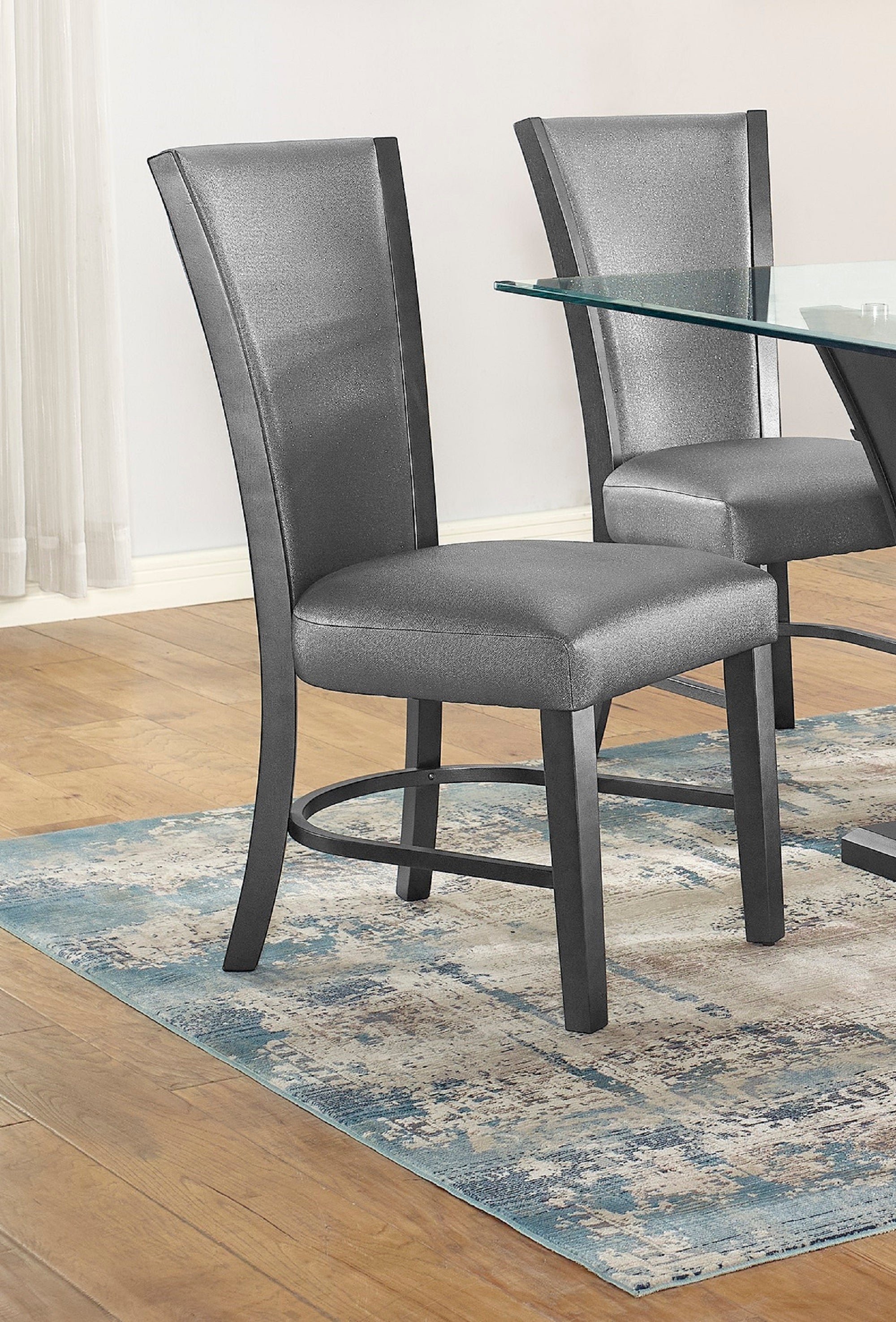 2-Piece Contemporary Glam Upholstered Dining Chairs - Padded Plush Fabric with Wooden Legs - Modern Side Chairs for Dining Room, Kitchen, or Home Office