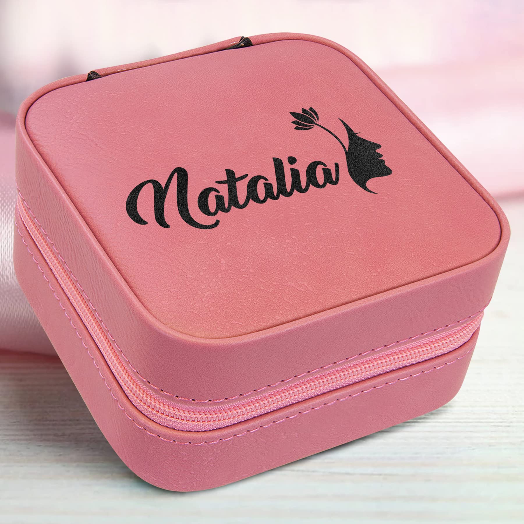 Laser Engravable Dark Pink Leatherette Jewelry Organizer Box for Women - Personalized Jewelry Storage Case with Lid - Perfect Gift for Girls, Brides & Travel (Home, Wedding, Travel Use)