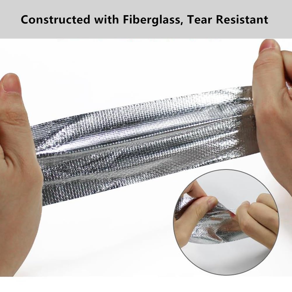 High-Temp Aluminized Fiberglass Heat Shield Tape - Self-Adhesive Thermal Insulation for Air Dryers, HVAC, Pipes & Hoses - Heat Resistant Barrier for Home & Automotive Use