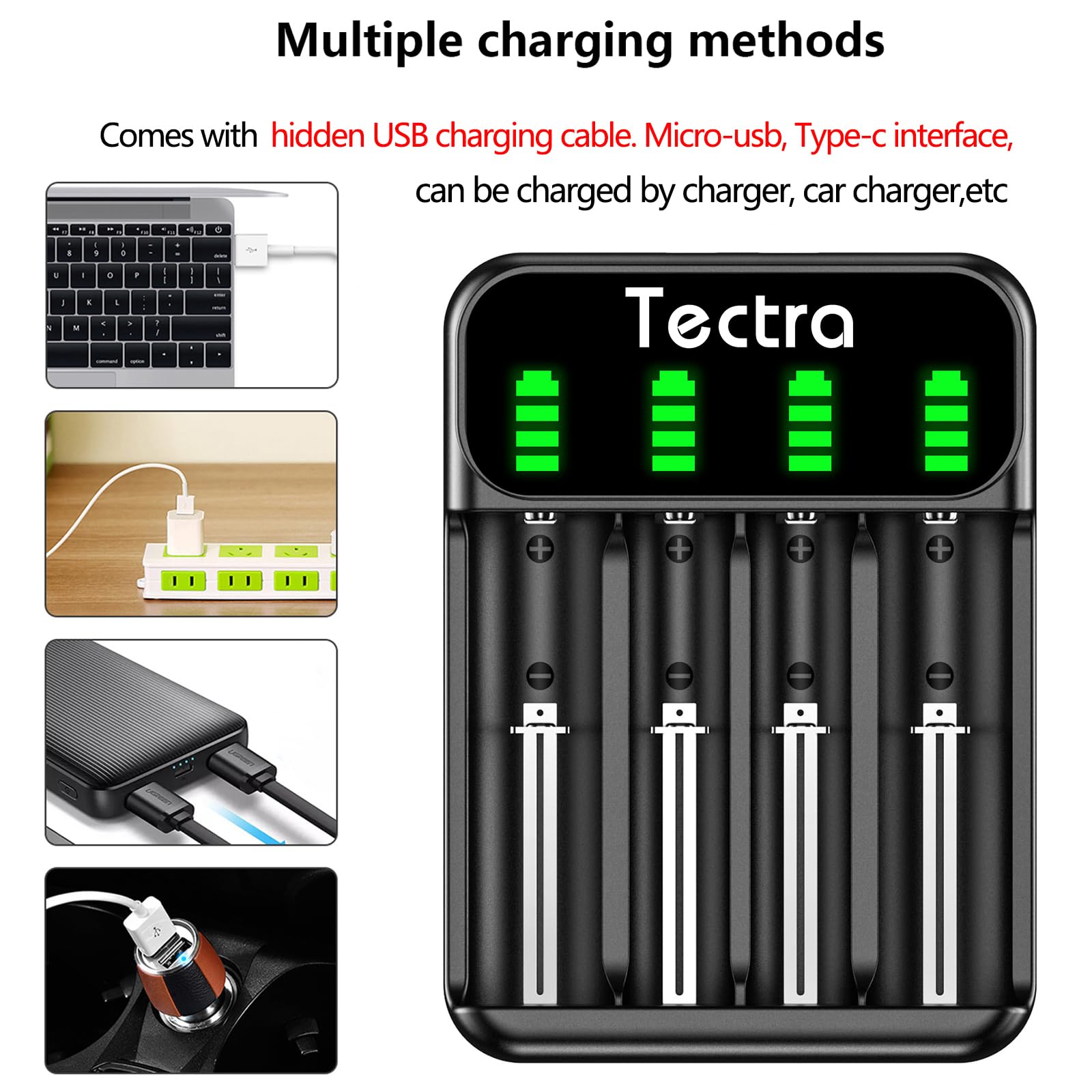 Fast 4-Slot Universal USB Battery Charger for Li-ion 18650/22650/26650 & Ni-MH AA/AAA - Smart LED Display Charging Station for Home, Office, and Travel Use