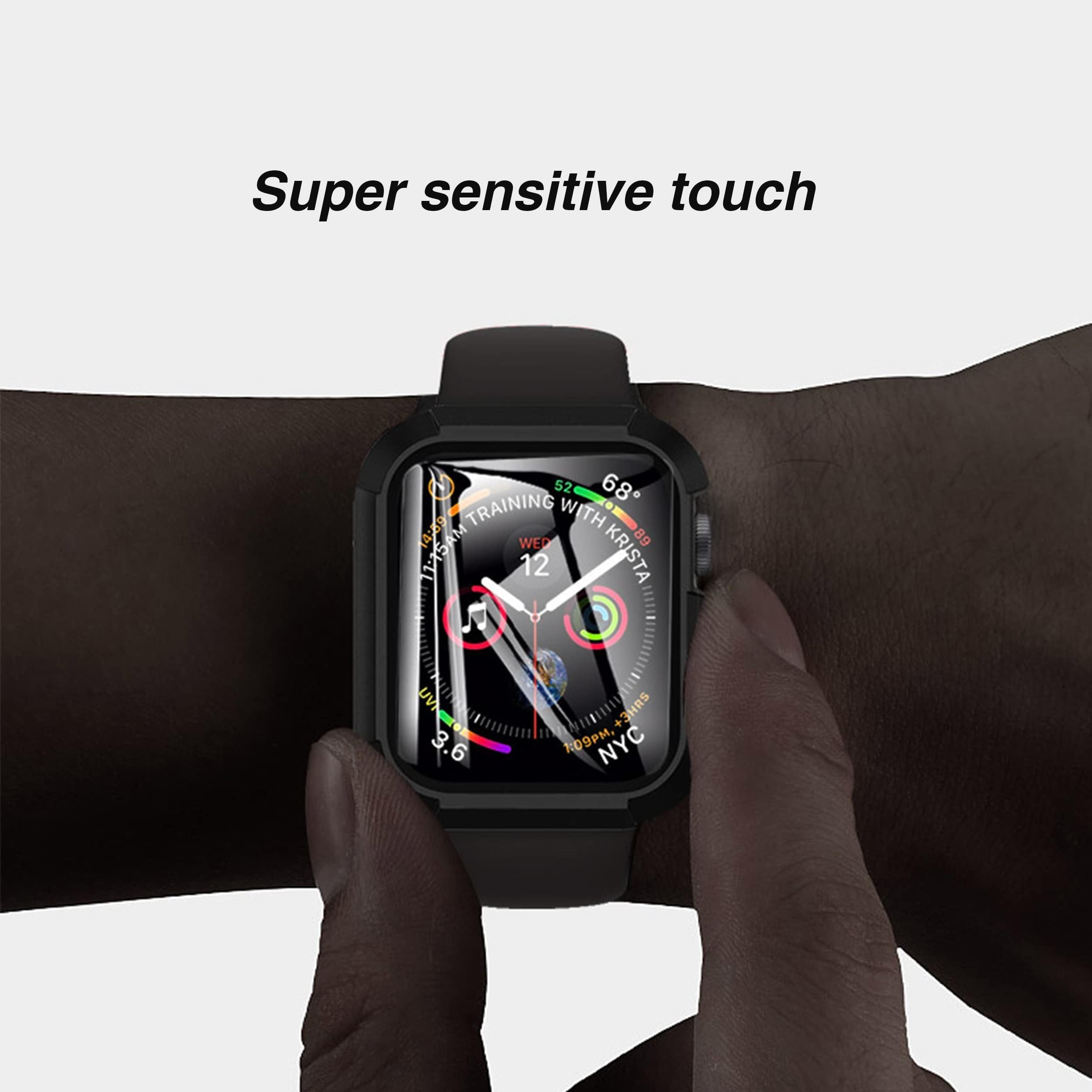 Ailun 2 Pack Shockproof Hard PC Case with Tempered Glass Screen Protector for Apple Watch Series 8/7 (41mm & 45mm) - Full Coverage Protection for Workout, Running & Outdoor Activities