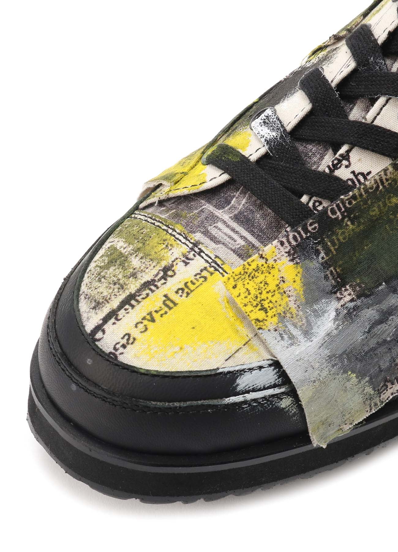 Vintage Cotton Newspaper Print Yellow Paint Sneakers - Trendy Retro High-Top Shoes for Women & Men | Perfect for Casual Outfits, Street Style & Urban Fashion