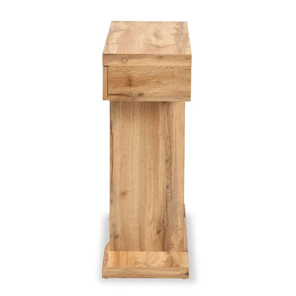 BOWERY HILL Oak Brown Finished Wood 3-Drawer Console Table - Entryway Sofa Table, Hallway Furniture, Living Room Storage Solution for Small Spaces