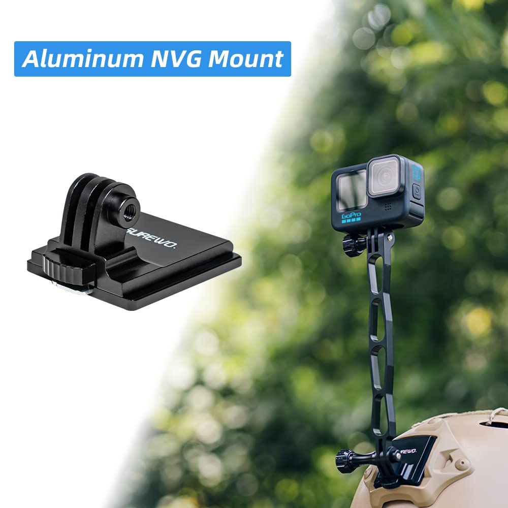 SUREWO Aluminum NVG Helmet Mount for GoPro Hero 13/12/11/10/9/8/7/6/5 Black, DJI Osmo Action 5/4/3/2 - Universal Action Camera Mount with NVG & Extension Arm Set - Perfect for Military, Airsoft, Tactical Training & Outdoor Adventures