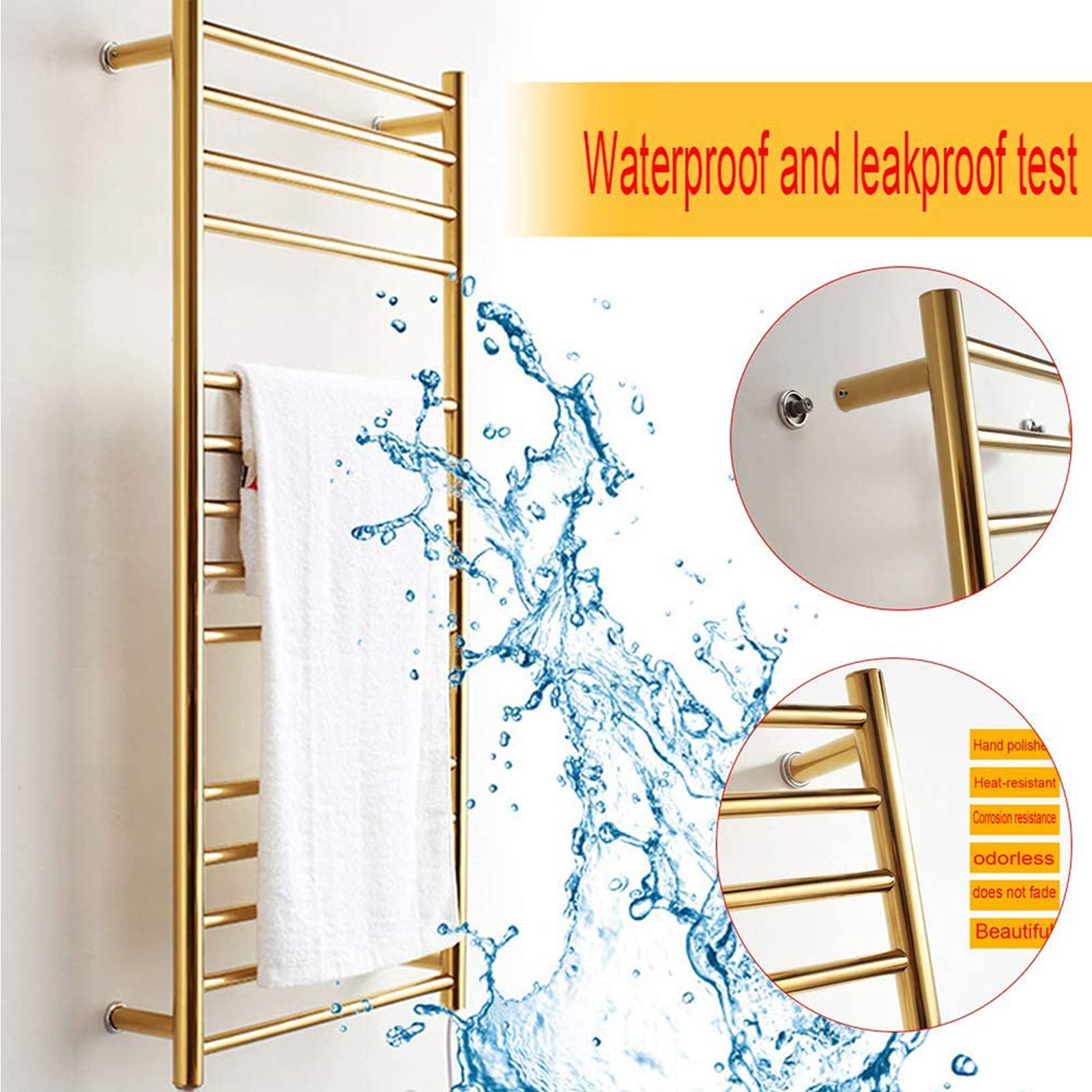 162W Electric Heated Towel Rack - 304 Stainless Steel Luxury Gold Towel Warmer for Bathroom - 14-Bar Wall Mounted Heated Towel Rail with Polished Finish - Perfect for Spa, Hotel & Home Use - Fast Drying & Warm Towels After Shower