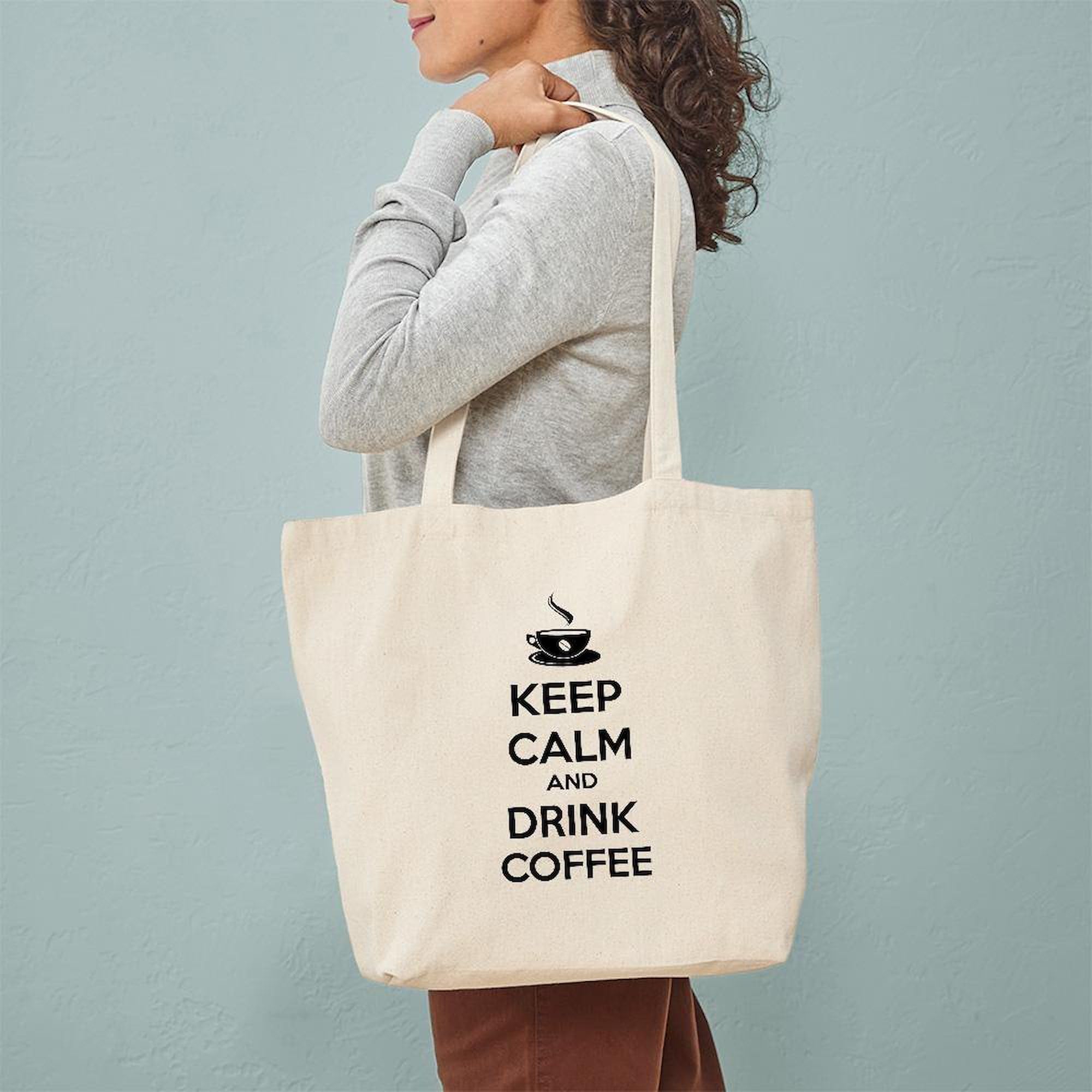 Keep Calm And Drink Coffee Tote Bag - Natural Canvas Reusable Shopping Bag for Groceries, Beach & Work - Eco-Friendly Cotton Tote for Women & Men