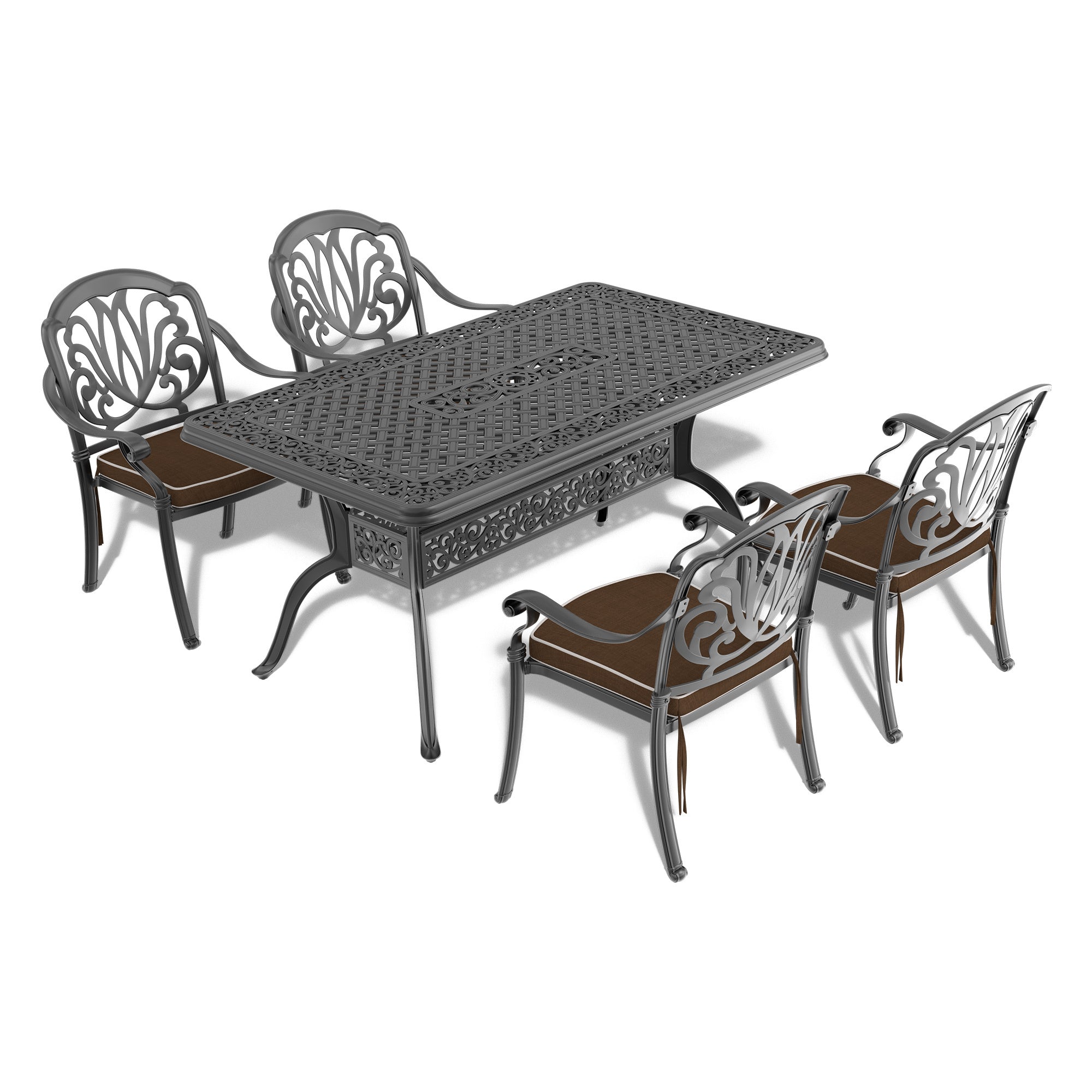 5-Piece Cast Aluminum Patio Furniture Set with Cushions (Random Colors) - Outdoor Dining & Lounge Set for Garden, Poolside, and Backyard Relaxation