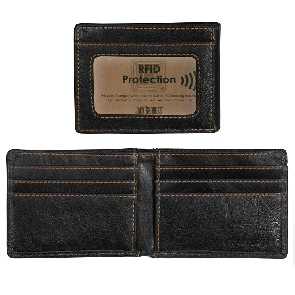 Jack Georges Voyager Slim Bifold Wallet - Genuine Leather RFID Blocking Minimalist Wallet for Men - Perfect for Everyday Carry, Travel & Business Use