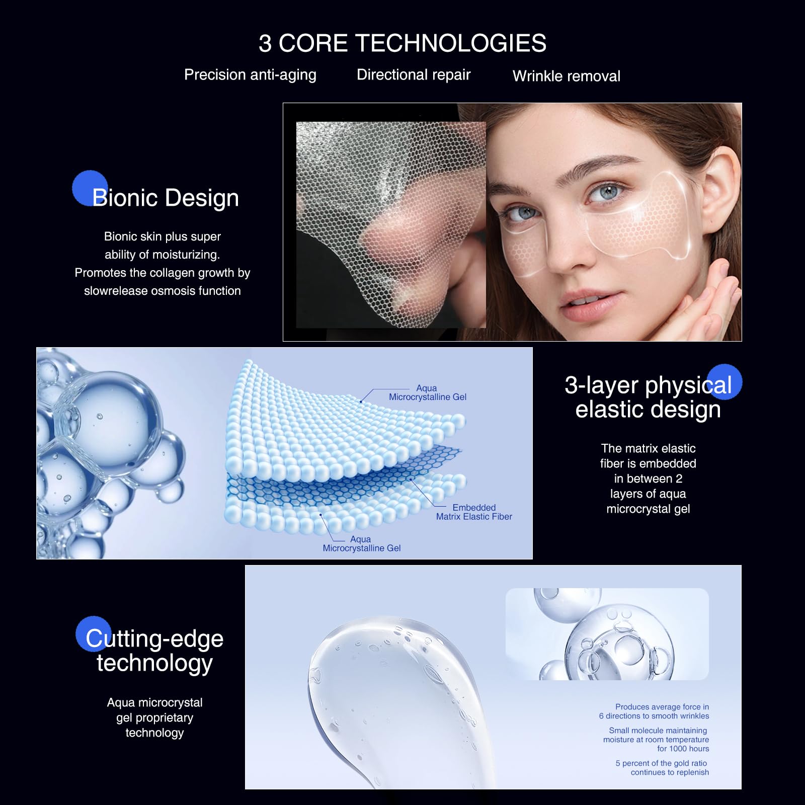 Anti-Wrinkle Under Eye Patches with Amino Acid & Collagen - Dark Circle & Puffiness Treatment - Reusable Eye Masks for Wrinkles & Bags | Perfect for Night Care, Travel & Daily Skincare Routine