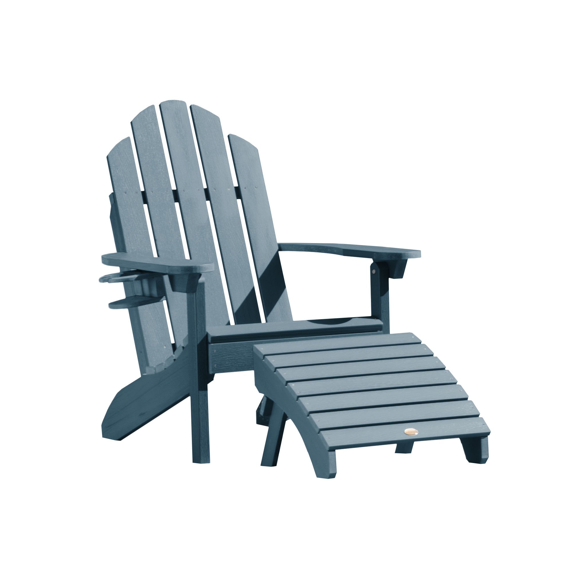 Classic Wesport Adirondack Chair with Ottoman and Cup Holder - Nantucket Blue Outdoor Patio Furniture for Garden, Deck, Poolside Relaxation