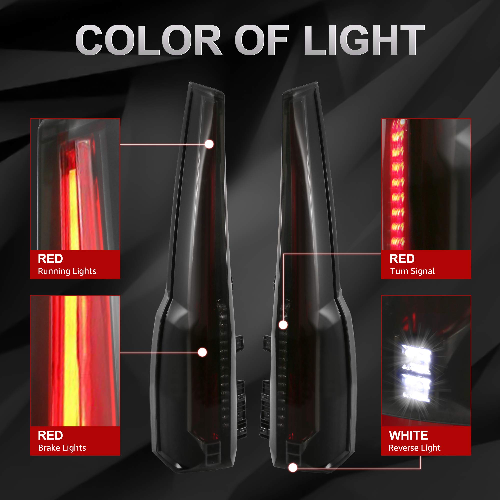 MOSTPLUS LED Tail Lights Assembly - Smoked Tinted Rear Lamps Compatible with Chevy Tahoe & Suburban 2015-2020 Models | Set of 2 | Enhanced Visibility & Style for Night Driving & Custom Car Upgrades