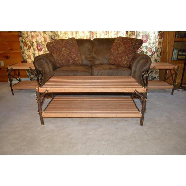 Solid Hickory Wood Coffee Table with Storage Shelf - Rustic Farmhouse Living Room Furniture for Home Decor & Entertainment Areas