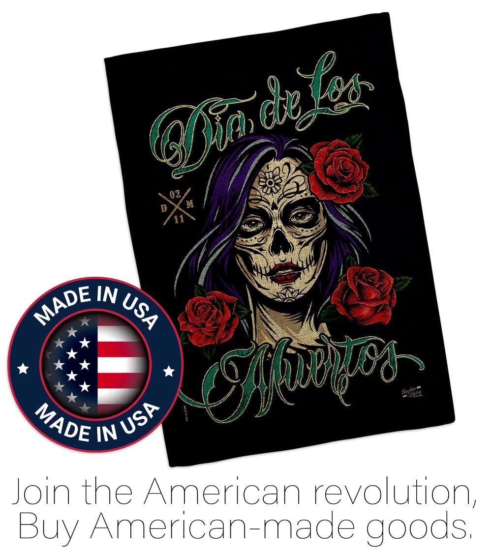 La Catrina Rose Burlap Garden House Flag Kit - Double-Sided Fall Day of the Dead Decor | Dia De Los Muertos Fiesta Mexican Party Banner | Autumn Yard Decoration | Made in USA | Perfect for Halloween, Thanksgiving & Outdoor Seasonal Displays