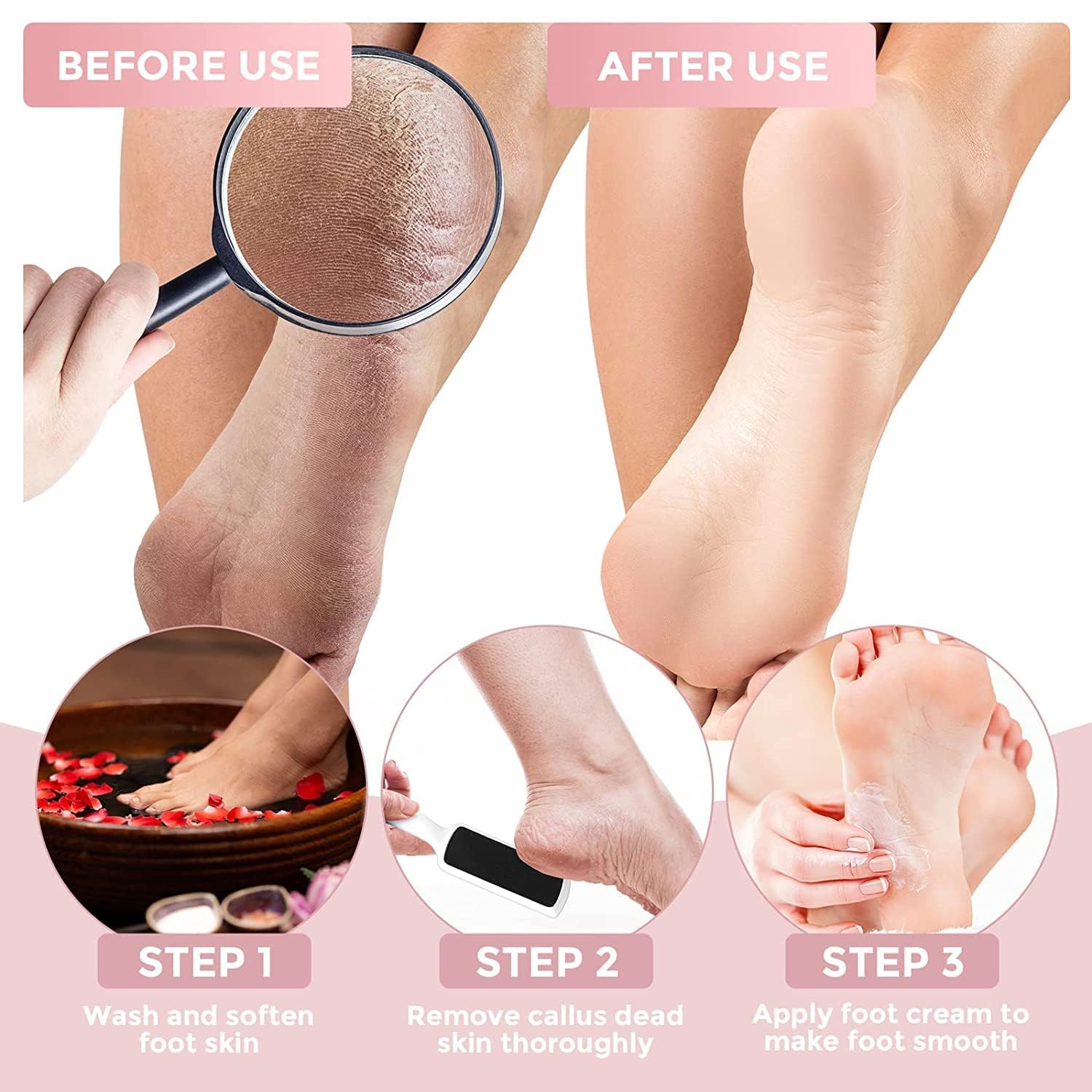 GLOW FIRST 2 Packs Foot File Scrubber & Callus Remover - Professional Feet Scraper & Rasp Brush Tool for Wet & Dry Pedicure - Dead Skin Removal for Soft Smooth Feet - Perfect for Home Spa & Foot Care Routine
