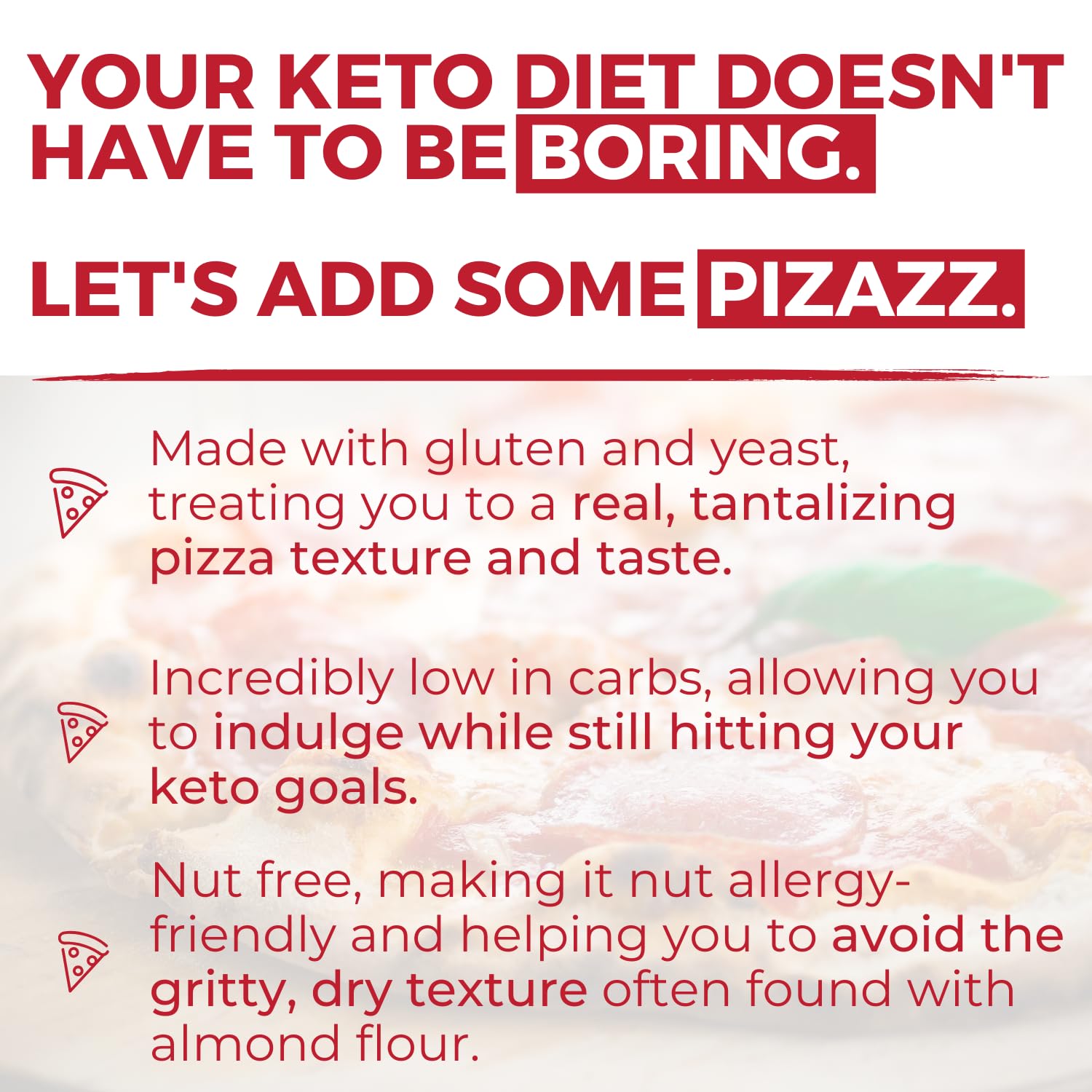 Keto Pizza Crust Mix - Low Carb, Zero Sugar, Non-GMO - Only 2g Net Carbs - Easy to Make with Just Water & Oil - Perfect for Keto Diet, Family Dinners, and Quick Meals (7.6oz, 1-Pack)
