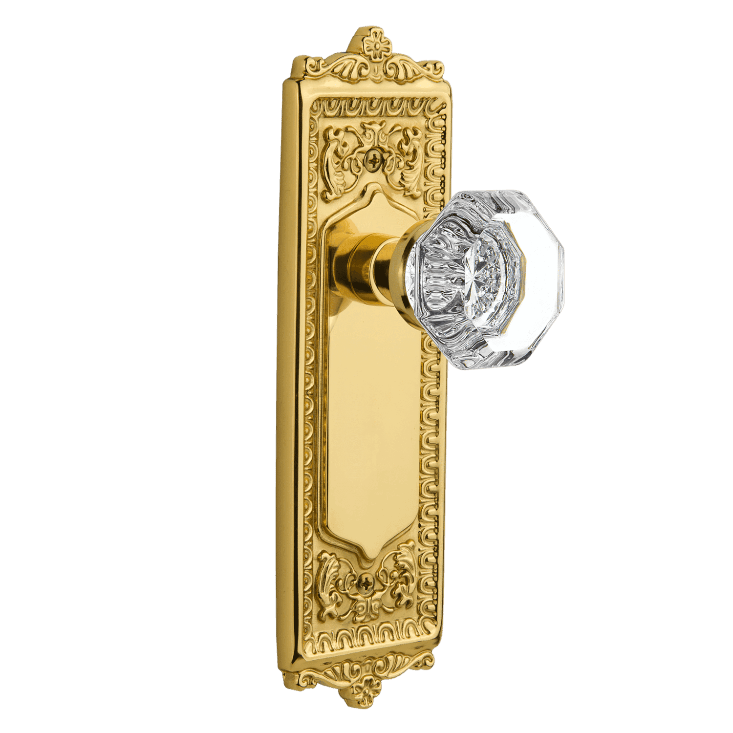 Egg & Dart Long Plate with Waldorf Knob in Unlacquered Brass - Vintage Style Cabinet Hardware for Kitchen & Bathroom Renovation