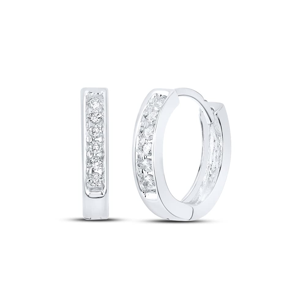 10K White Gold Women's Round Diamond Hoop Earrings - 1/8 Cttw Stud Earrings for Everyday Wear, Gift & Special Occasions