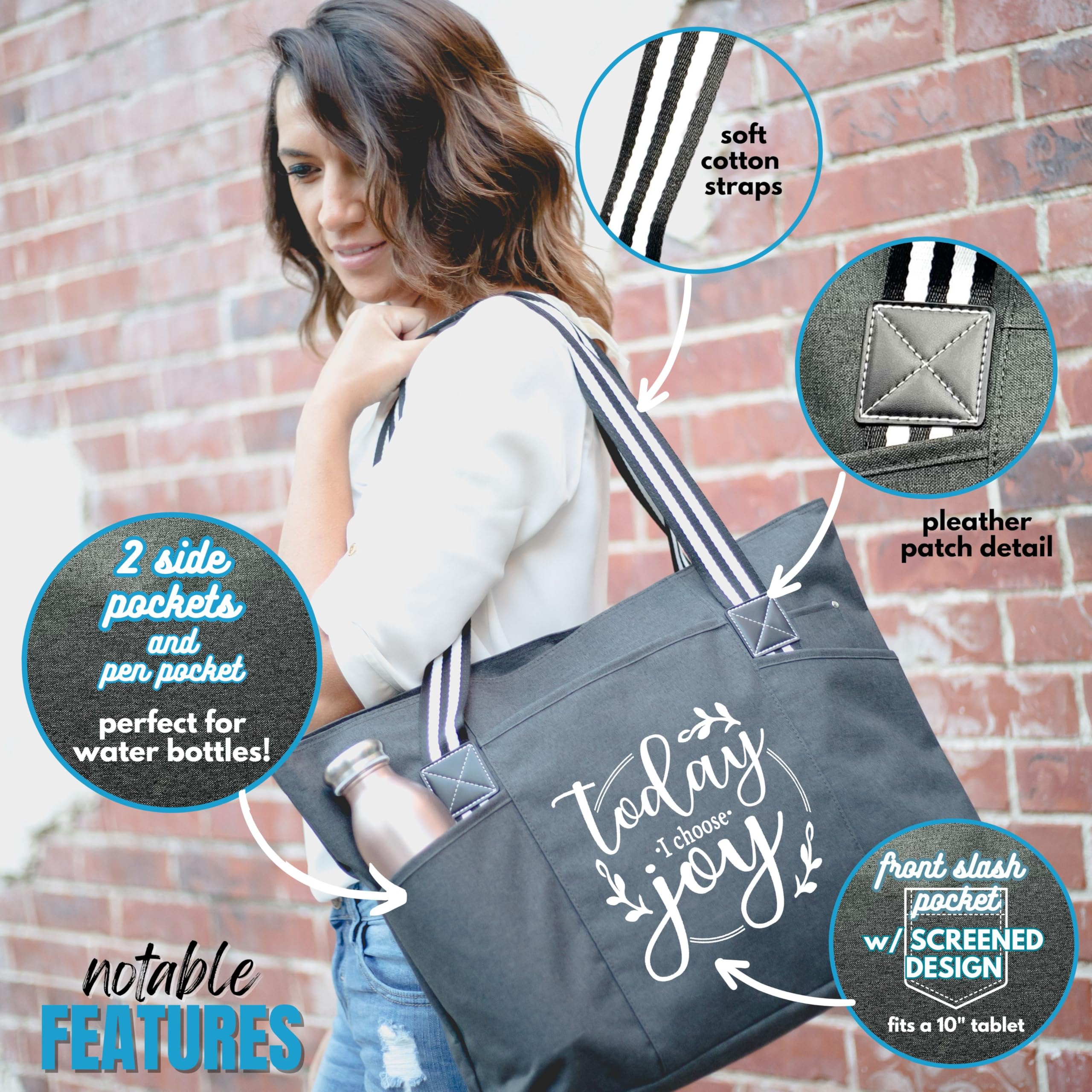 Brooke & Jess Designs Large Zippered Inspirational Tote Bags for Women - Christian Gift Ideas - Perfect for Church, Bible Study & Daily Use