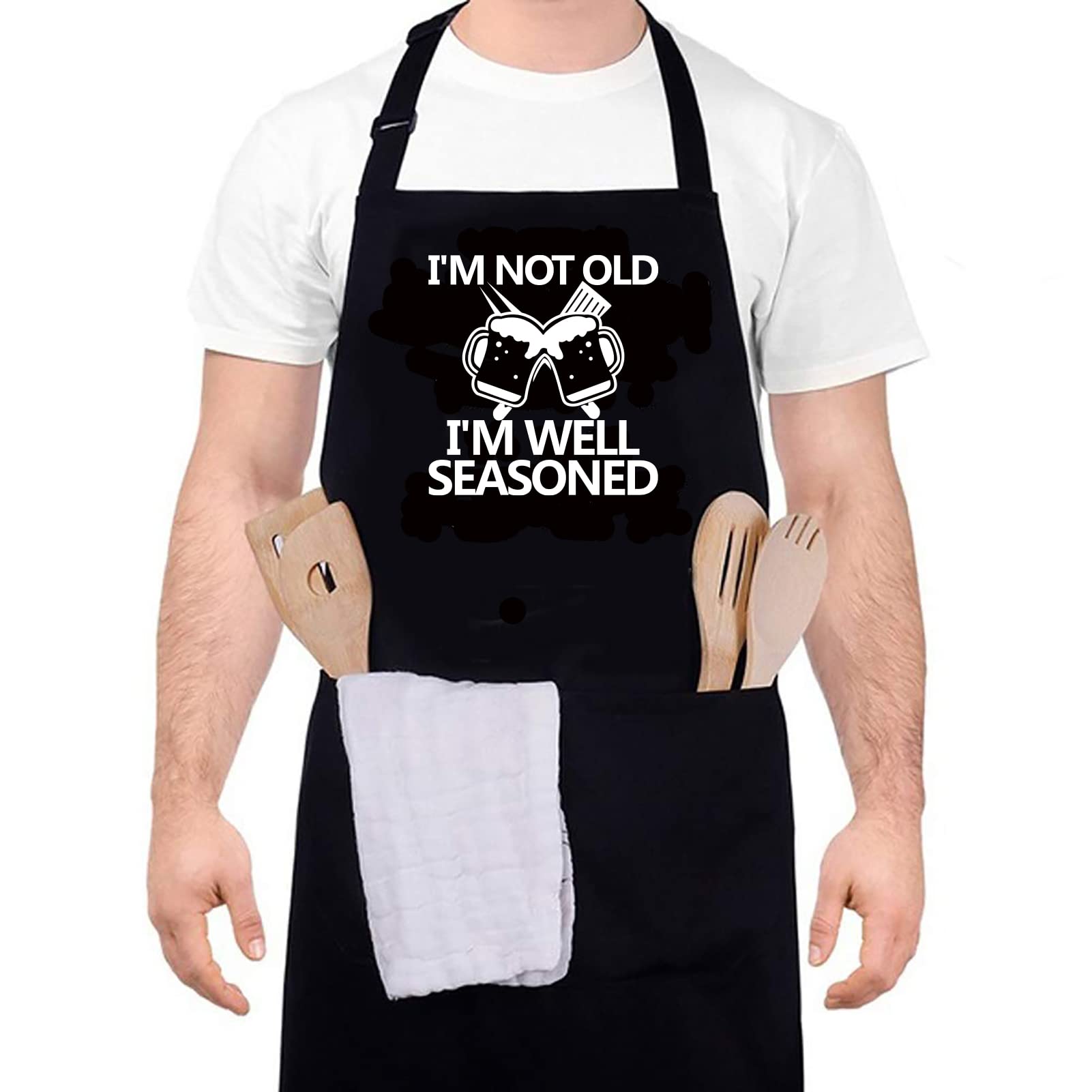 Funny BBQ Grill Apron for Men - Chef Cooking Apron with Pockets - Perfect for Grilling, Barbecue, and Kitchen Cooking Gifts