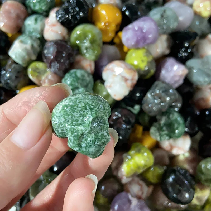 Mini Crystal Skulls Statue - Natural Lepidorite Tree Agate Healing Stone, Hand Carved Energy Mineral Figurine for Home Decor & Meditation - Perfect for Spiritual Healing, Yoga Spaces & Gift Giving