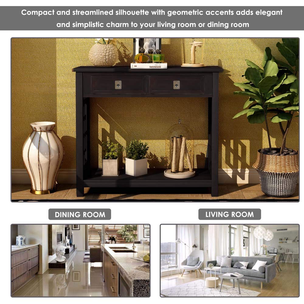 **MYTUNES Console Table with 2 Drawers & Bottom Shelf - Modern Entryway Sofa Table for Hallway, Living Room - Espresso Finish for Stylish Home Decor**
