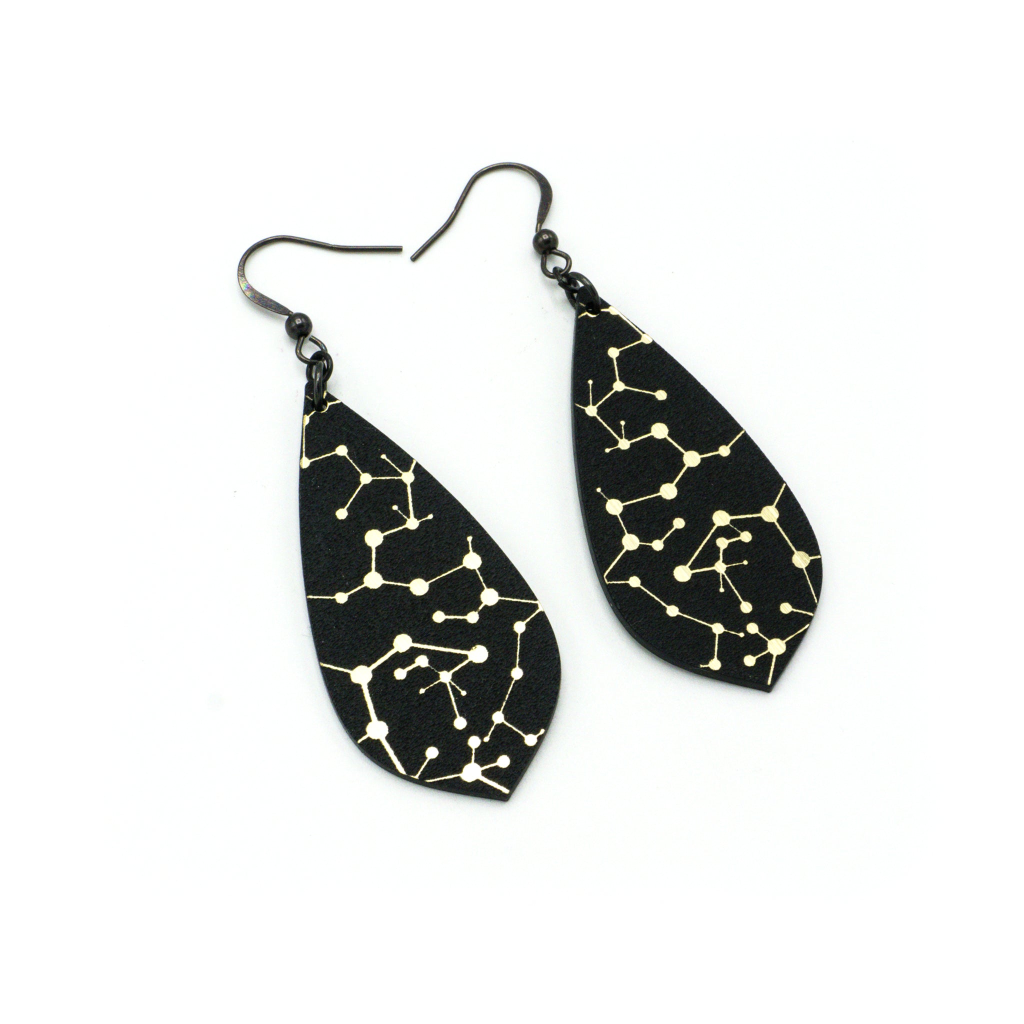 Gem Point [05R] Acrylic Earrings - Brushed Gold & Black | Stylish Dangle Earrings for Women, Trendy Fashion Accessories for Parties, Work & Everyday Wear