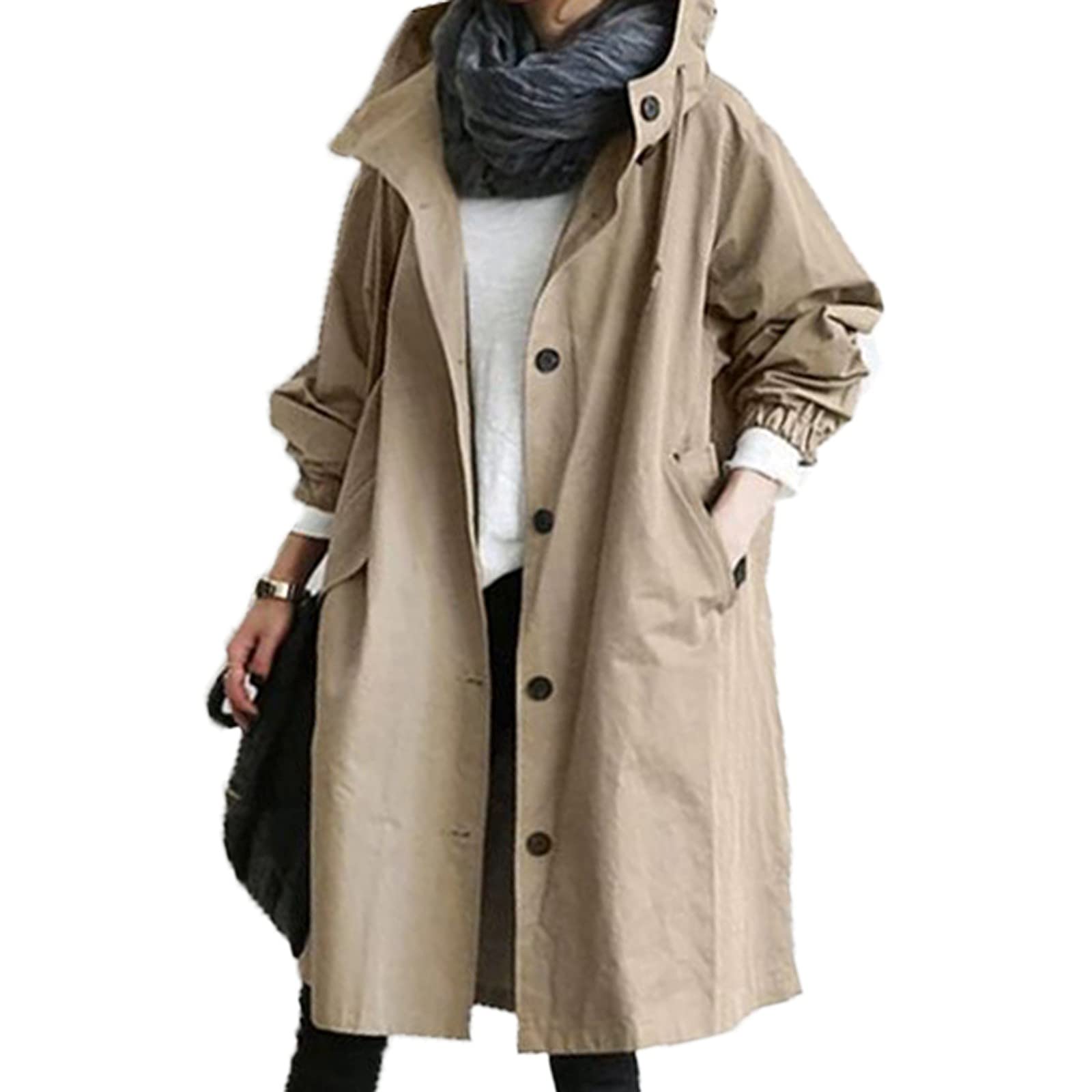 Women's Waterproof Trench Coat - Elegant Loose Fit Hooded Rain Jacket for Winter | Windproof & Comfortable Outerwear for Work, Travel & Everyday Wear