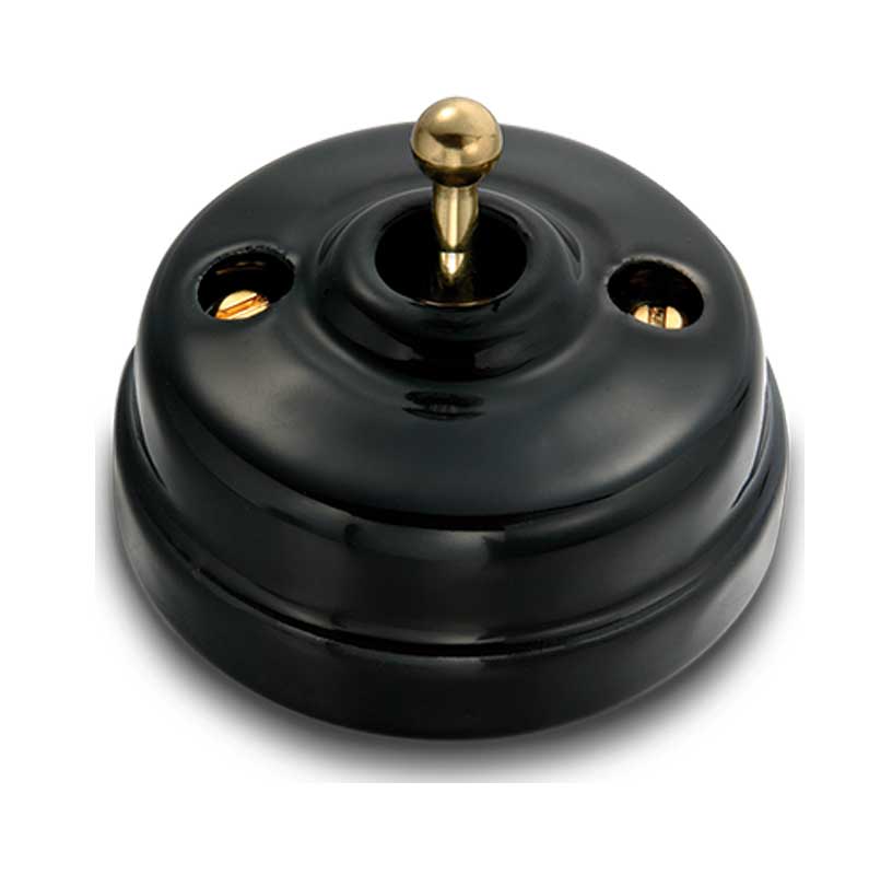 Stylish Black Porcelain and Brass Light Switch - Elegant Home Decor for Living Room, Bedroom, and Office