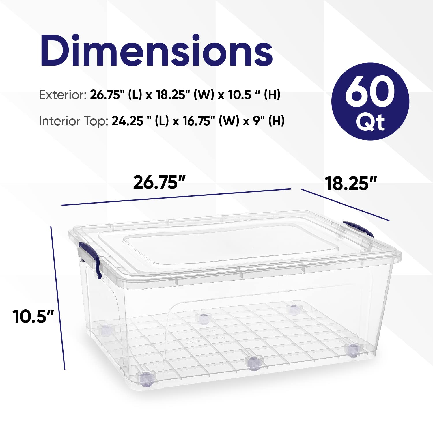Superio 60 Quart Clear Storage Bin with Lids - Large Stackable Plastic Container with Wheels for Home Organization, Garage Storage & Closet (Ideal for Seasonal Decor, Toys, and Household Items)