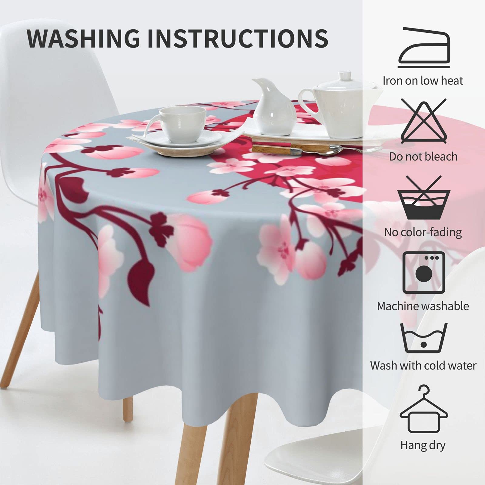 FREEHOTU Japanese Cherry Blossom Round Tablecloth - 60 Inch Thick Washable Table Cover for Kitchen, Dining, Party Decor | Perfect for Daily Use & Special Occasions