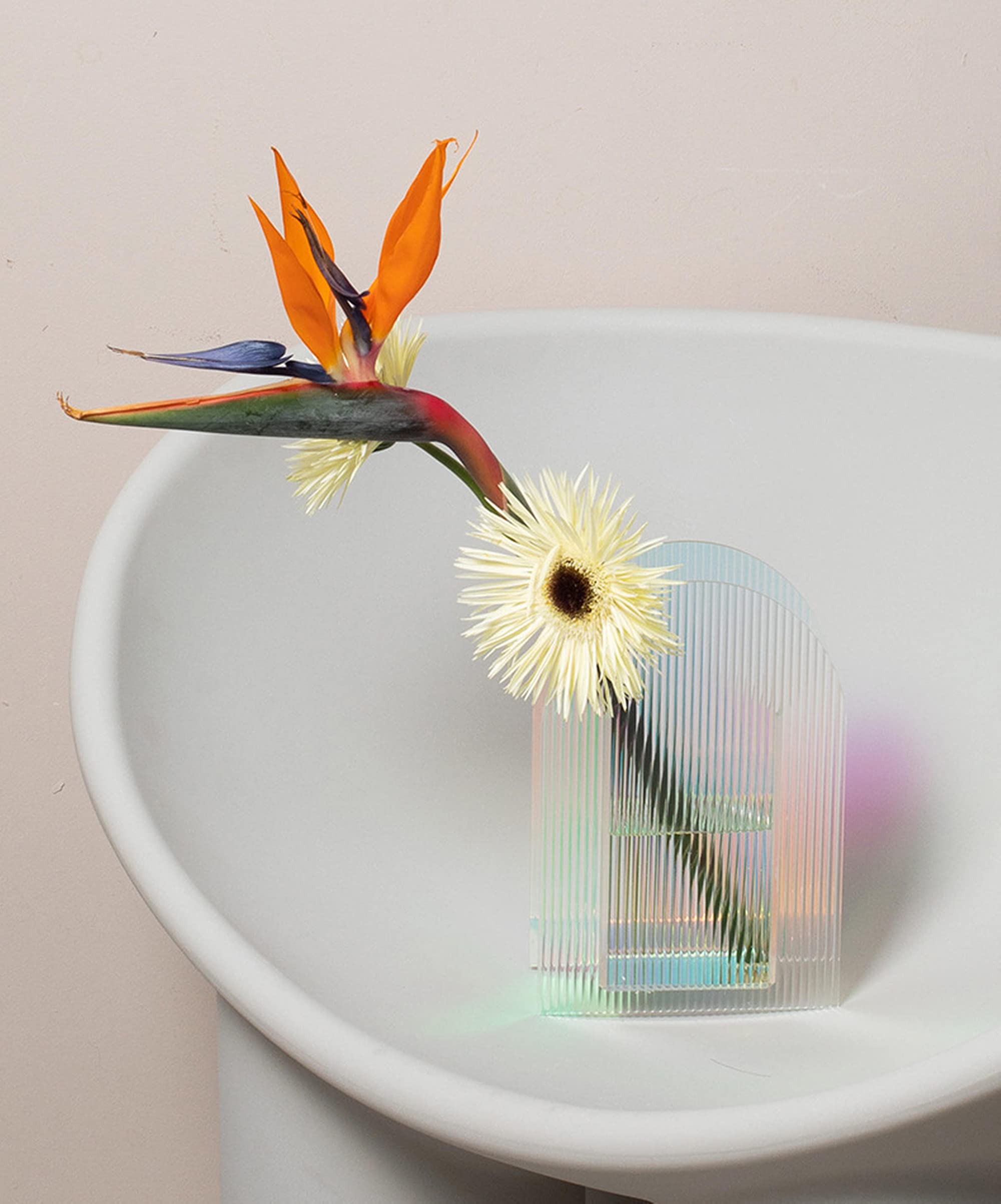Iridescent Acrylic Ripple Vase - Rainbow Minimalist Artistic Home Decor Vase (Arched Shape) - Perfect for Modern Living Room, Wedding Centerpiece & Office Desk Decor