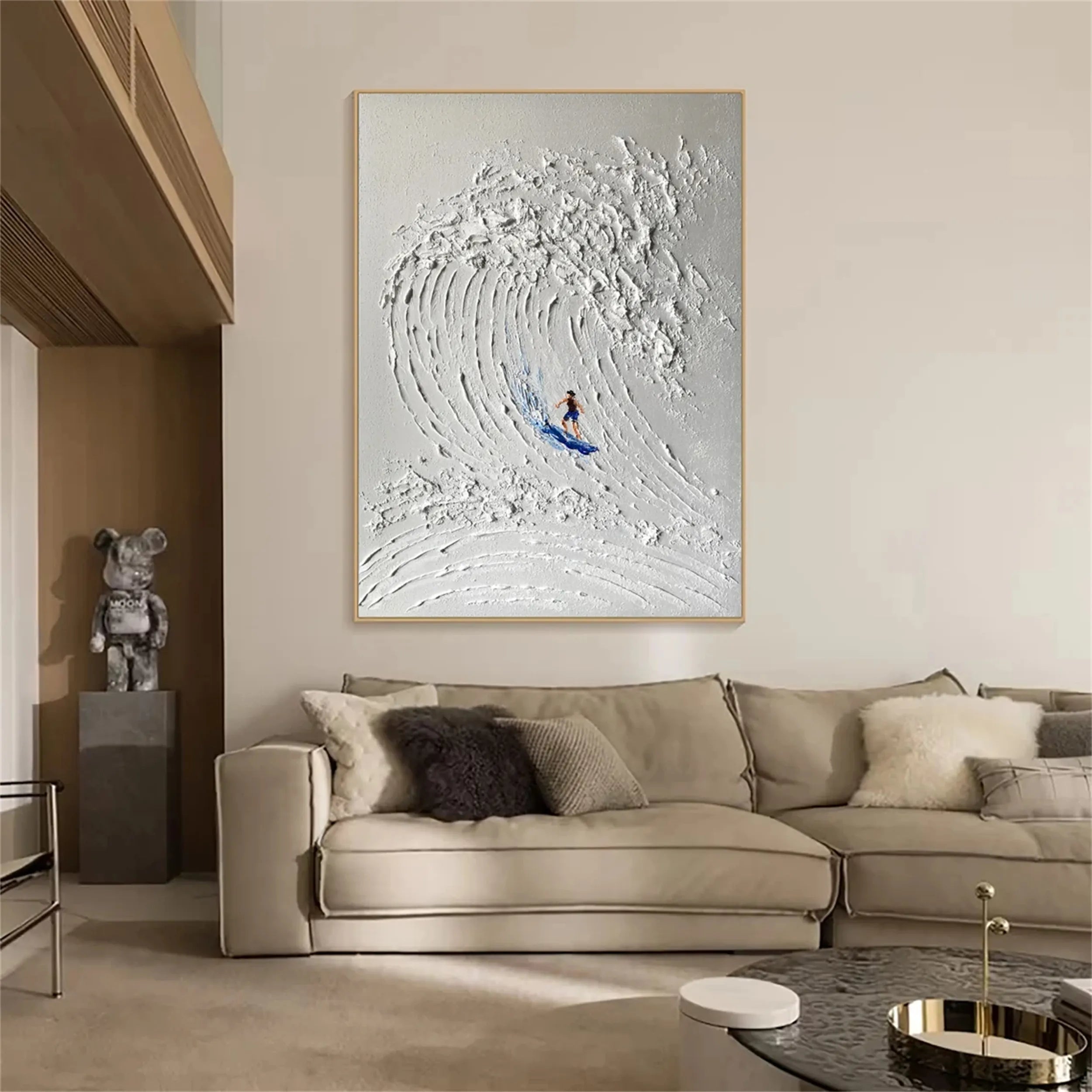 Minimalist Surf Art Textured Canvas Painting - Coastal Beach Decor for Living Room, Bedroom & Office | #MM218