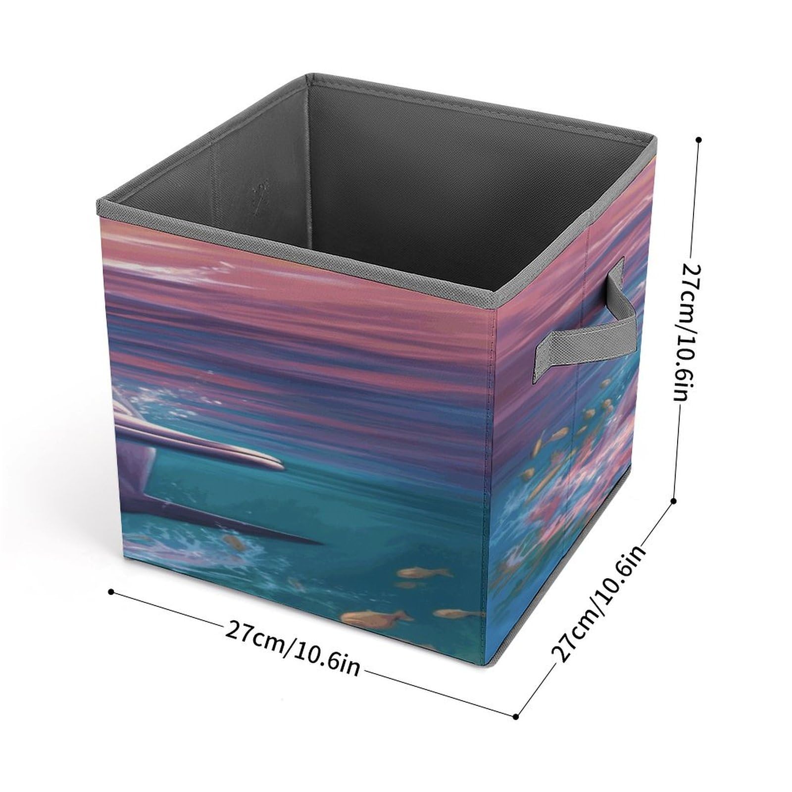 Collapsible Storage Cubes with Handles - 10.6×10.6 Inch Foldable Organizer Bins with Dolphin Art Print for Home, Office & Kids Room Organization - Perfect for Toys, Books & Clutter Control