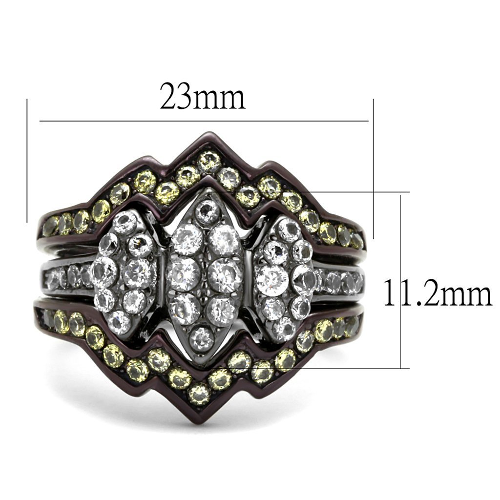 Black & Brown Cubic Zirconia Wedding Ring Set for Women - Elegant Stainless Steel Jewelry for Bridal & Anniversary