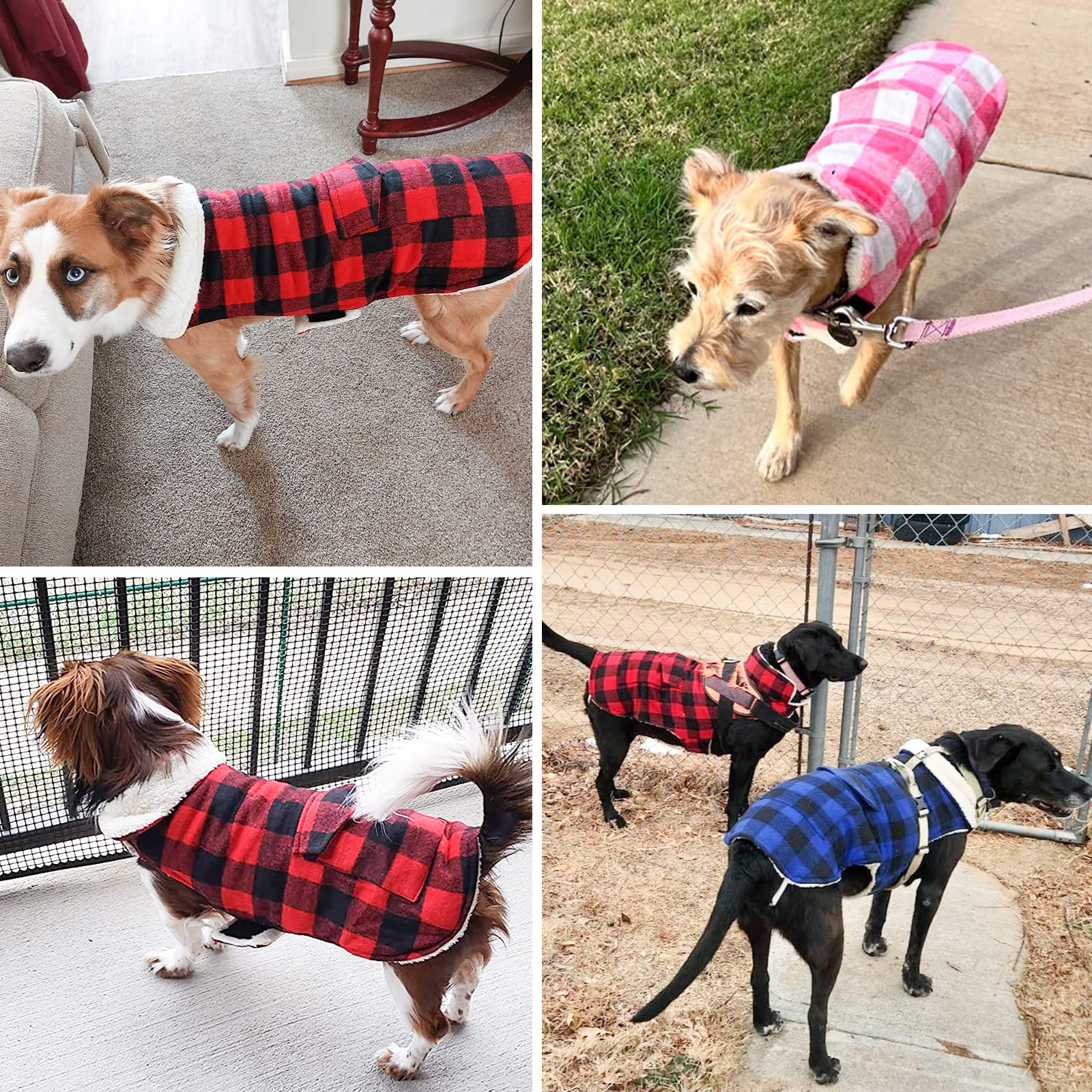Malier Classic Plaid Fleece Dog Winter Coat - Windproof & Warm Pet Jacket with Pocket for Small, Medium & Large Dogs (Red, Medium) | Perfect for Cold Weather Walks, Outdoor Adventures & Winter Apparel