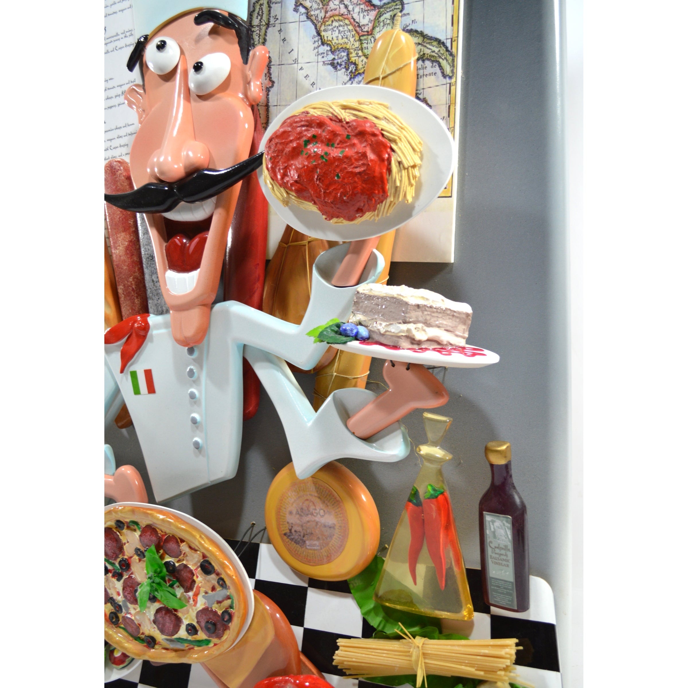 Original 3D Wall Sculpture Italian Chef by Roark Gourley - Handcrafted Restaurant Decor for Kitchen, Dining Room & Cafe Wall Art