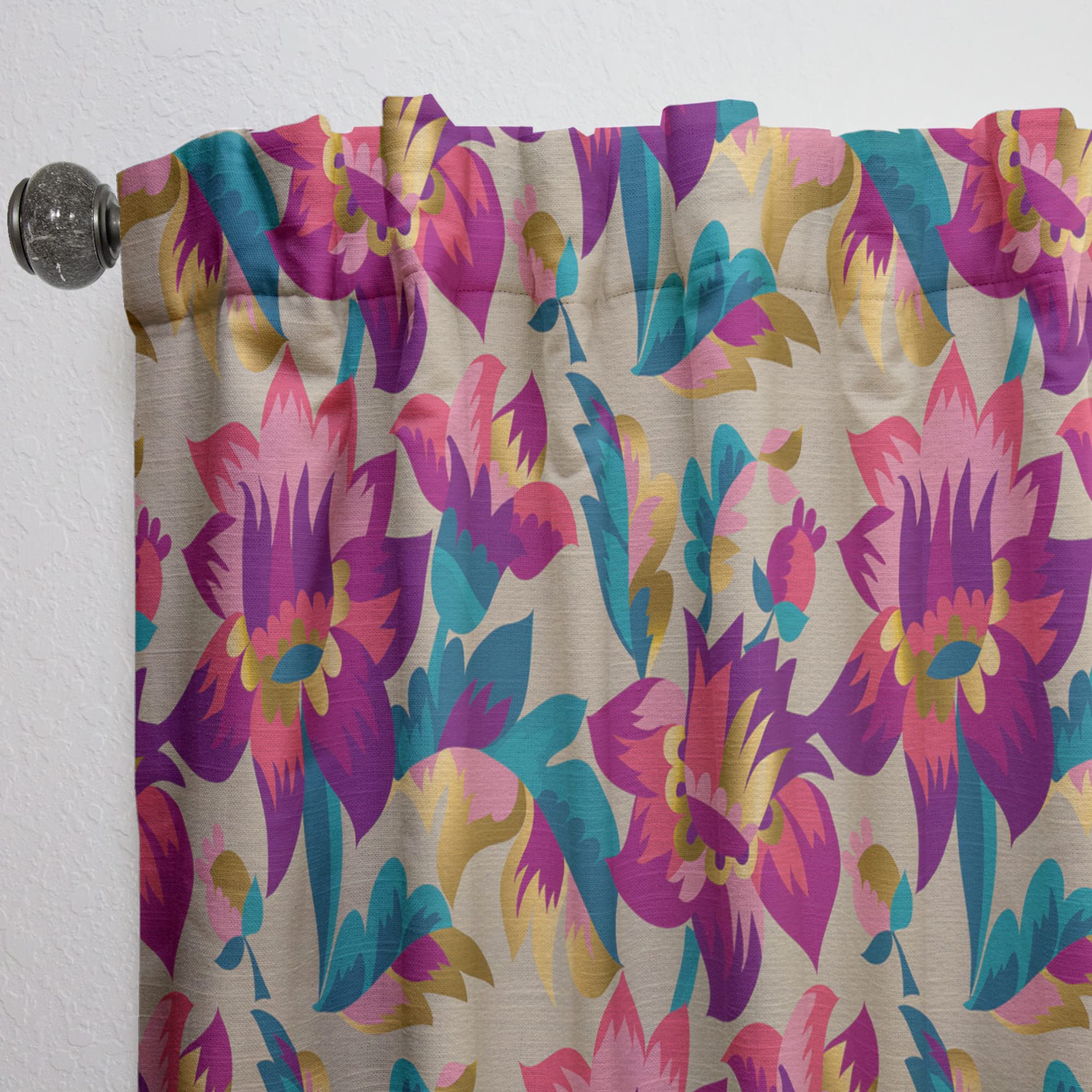 Elegant Blossom Hand-Painted Folk Pattern Thermal Insulated Curtains - Single Panel 52x63 Inches - Perfect for Bedroom & Living Room Window Decor